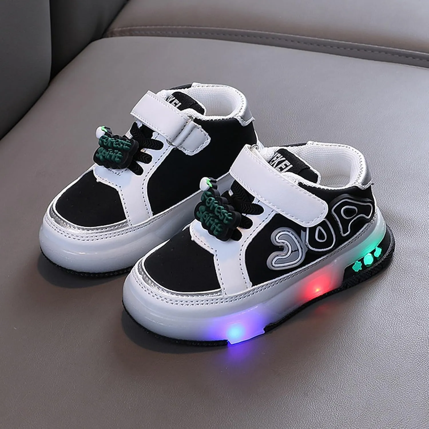 Kids Toddler Sneakers Light Up Flashing Shoes Baby Girls Boys Easy Fasten High Top Walking Canvas Athletic Sneaker