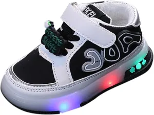 Kids Toddler Sneakers Light Up Flashing Shoes Baby Girls Boys Easy Fasten High Top Walking Canvas Athletic Sneaker