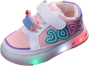 Kids Toddler Sneakers Light Up Flashing Shoes Baby Girls Boys Easy Fasten High Top Walking Canvas Athletic Sneaker