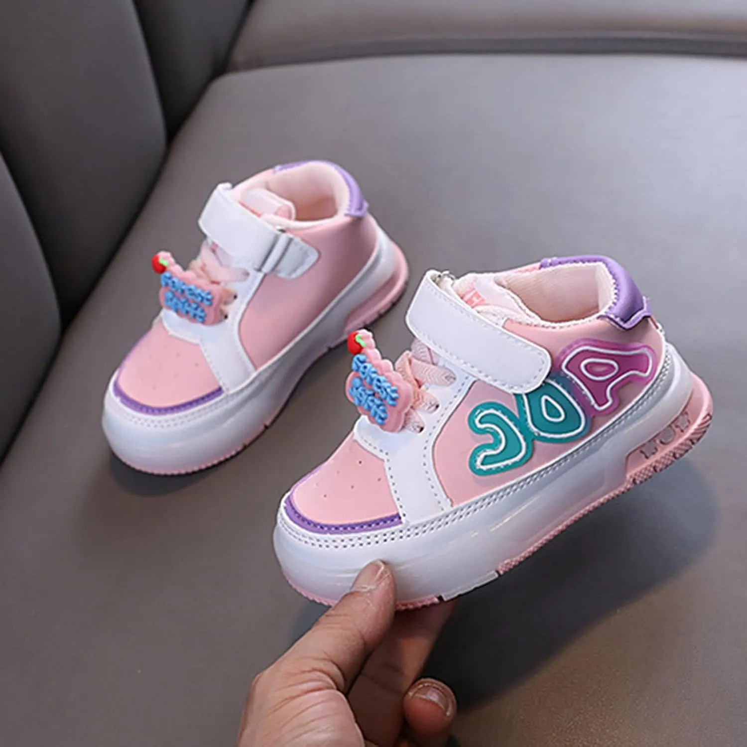 Kids Toddler Sneakers Light Up Flashing Shoes Baby Girls Boys Easy Fasten High Top Walking Canvas Athletic Sneaker