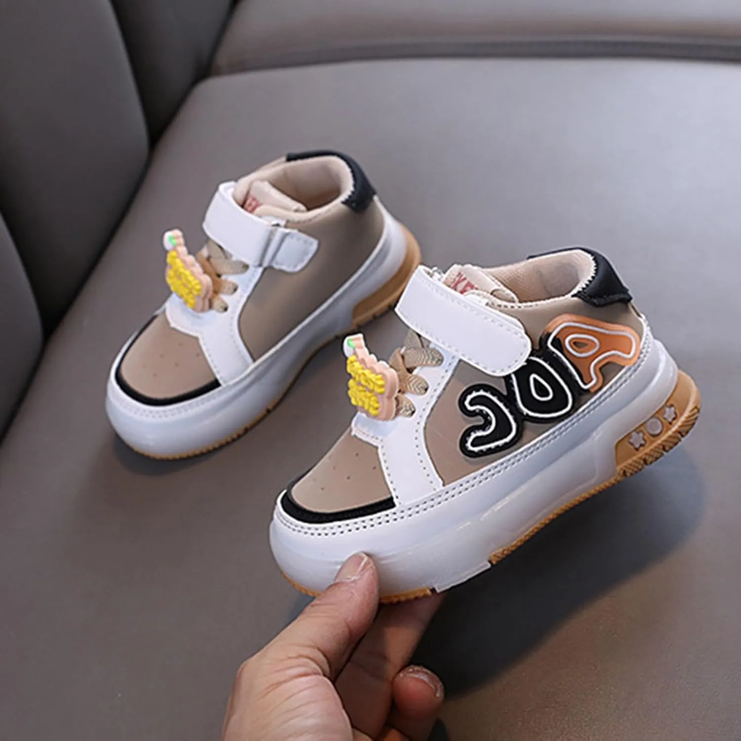 Kids Toddler Sneakers Light Up Flashing Shoes Baby Girls Boys Easy Fasten High Top Walking Canvas Athletic Sneaker