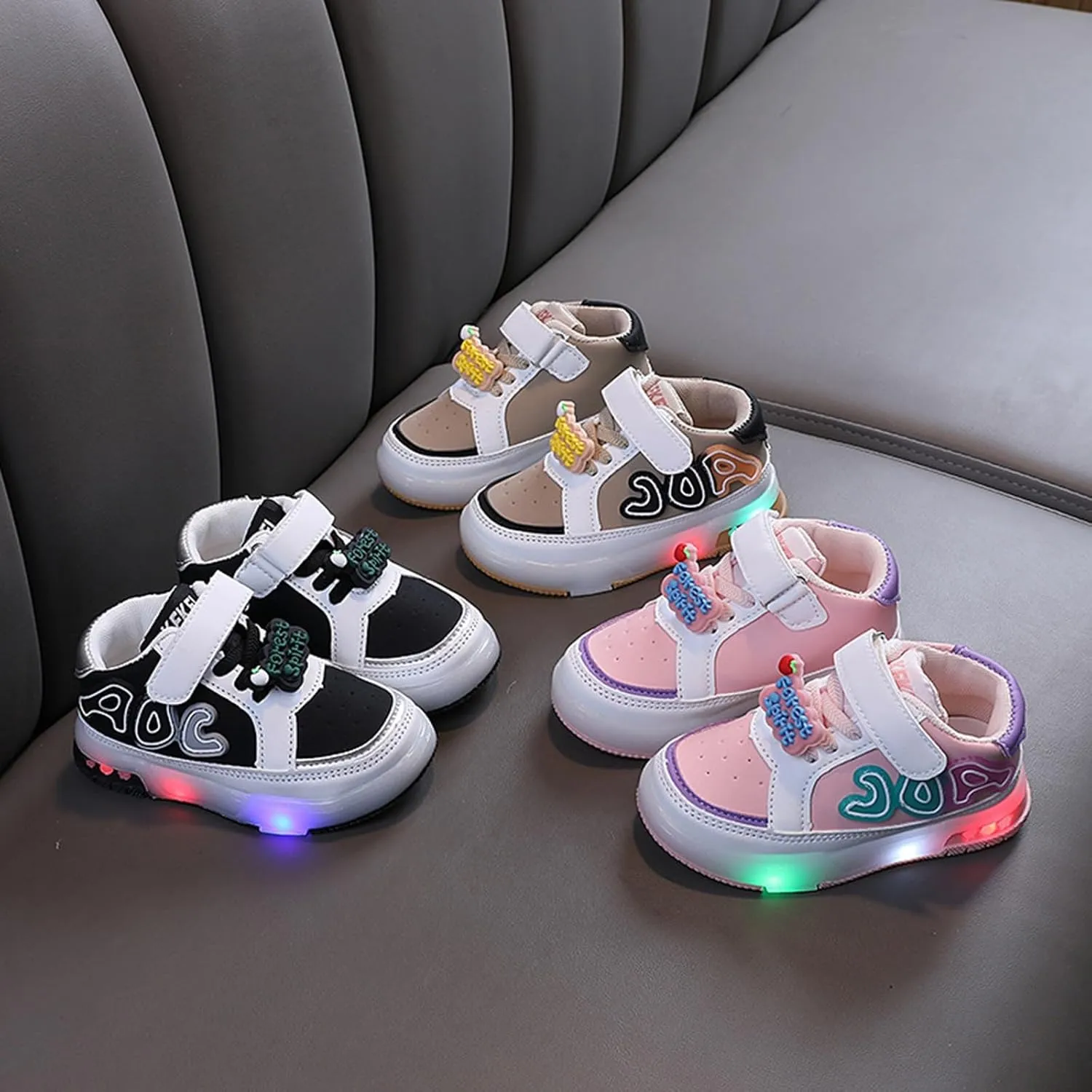 Kids Toddler Sneakers Light Up Flashing Shoes Baby Girls Boys Easy Fasten High Top Walking Canvas Athletic Sneaker