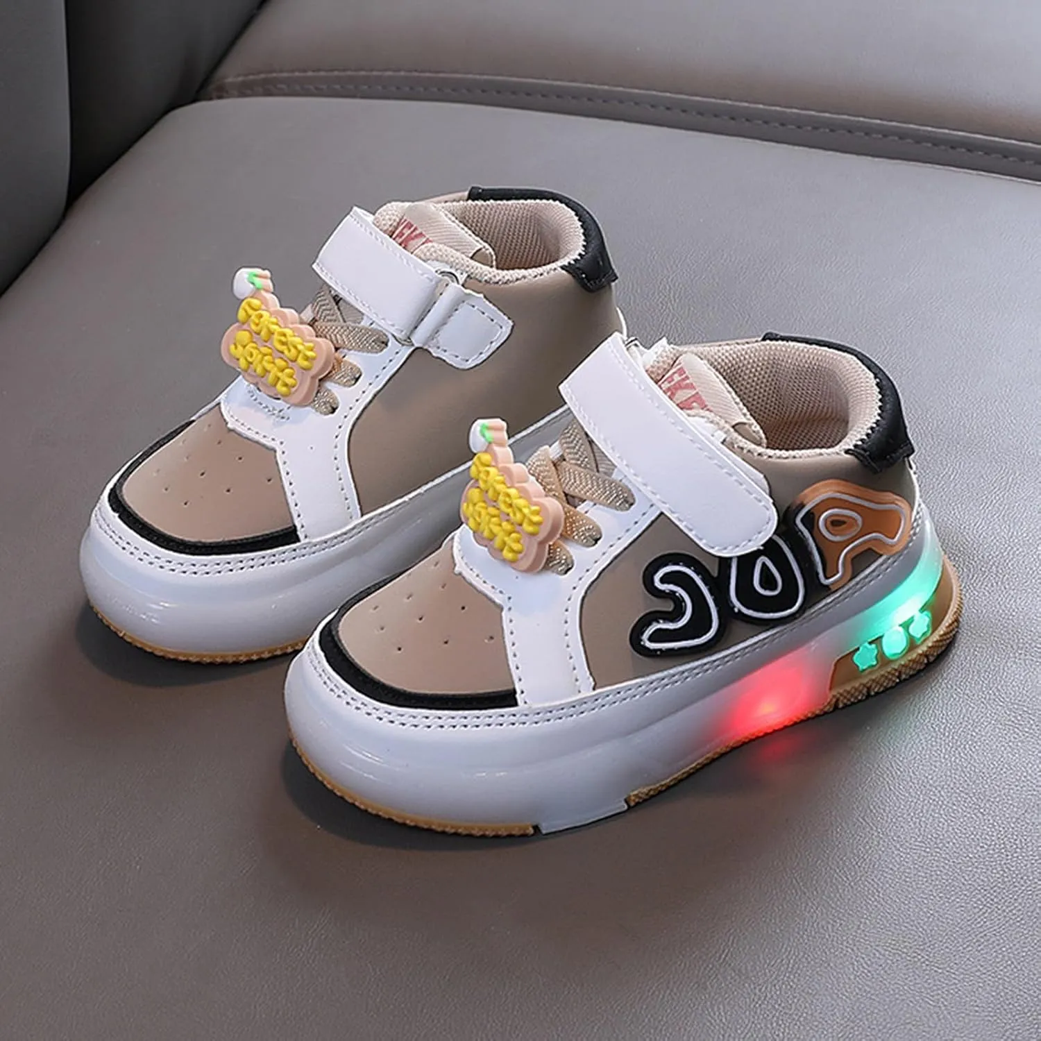 Kids Toddler Sneakers Light Up Flashing Shoes Baby Girls Boys Easy Fasten High Top Walking Canvas Athletic Sneaker