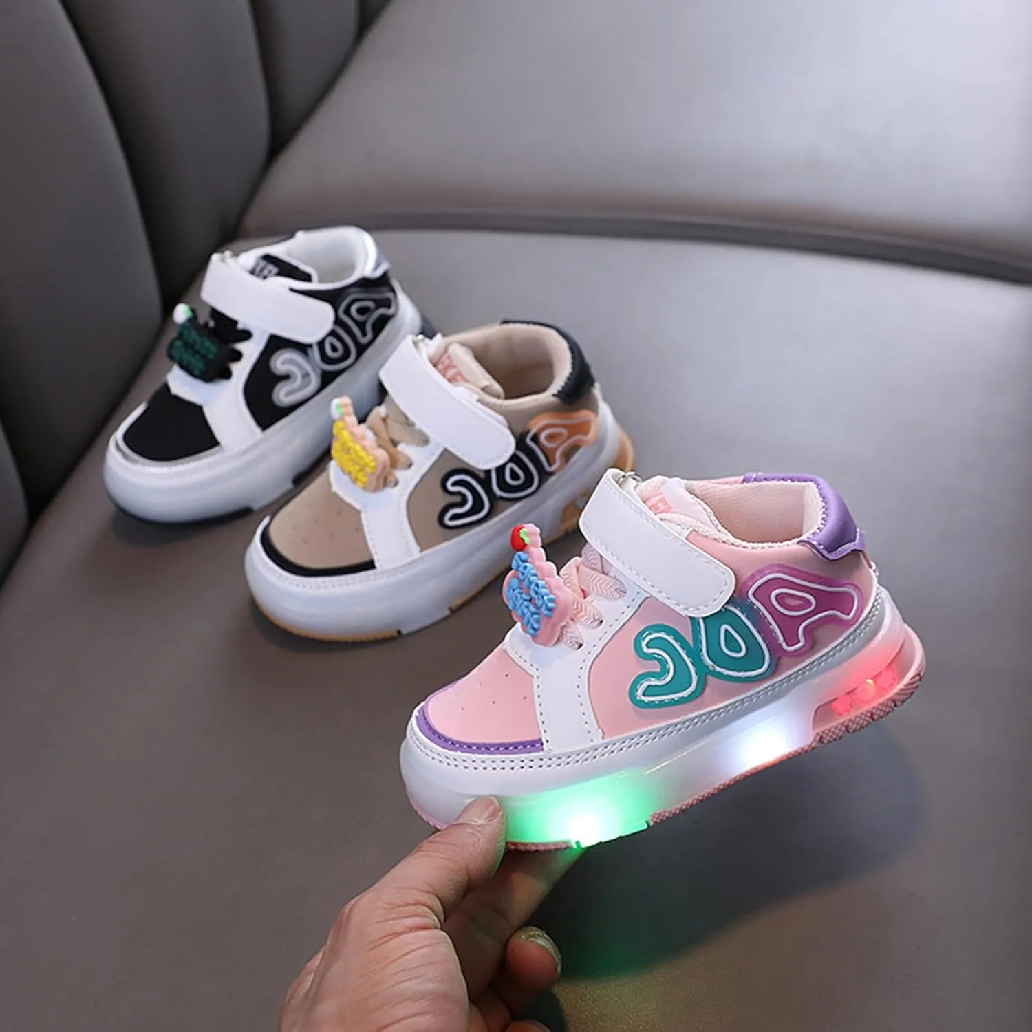 Kids Toddler Sneakers Light Up Flashing Shoes Baby Girls Boys Easy Fasten High Top Walking Canvas Athletic Sneaker