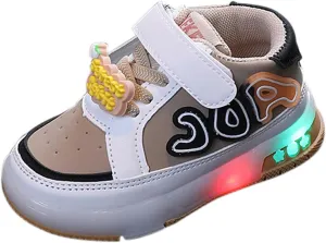 Kids Toddler Sneakers Light Up Flashing Shoes Baby Girls Boys Easy Fasten High Top Walking Canvas Athletic Sneaker