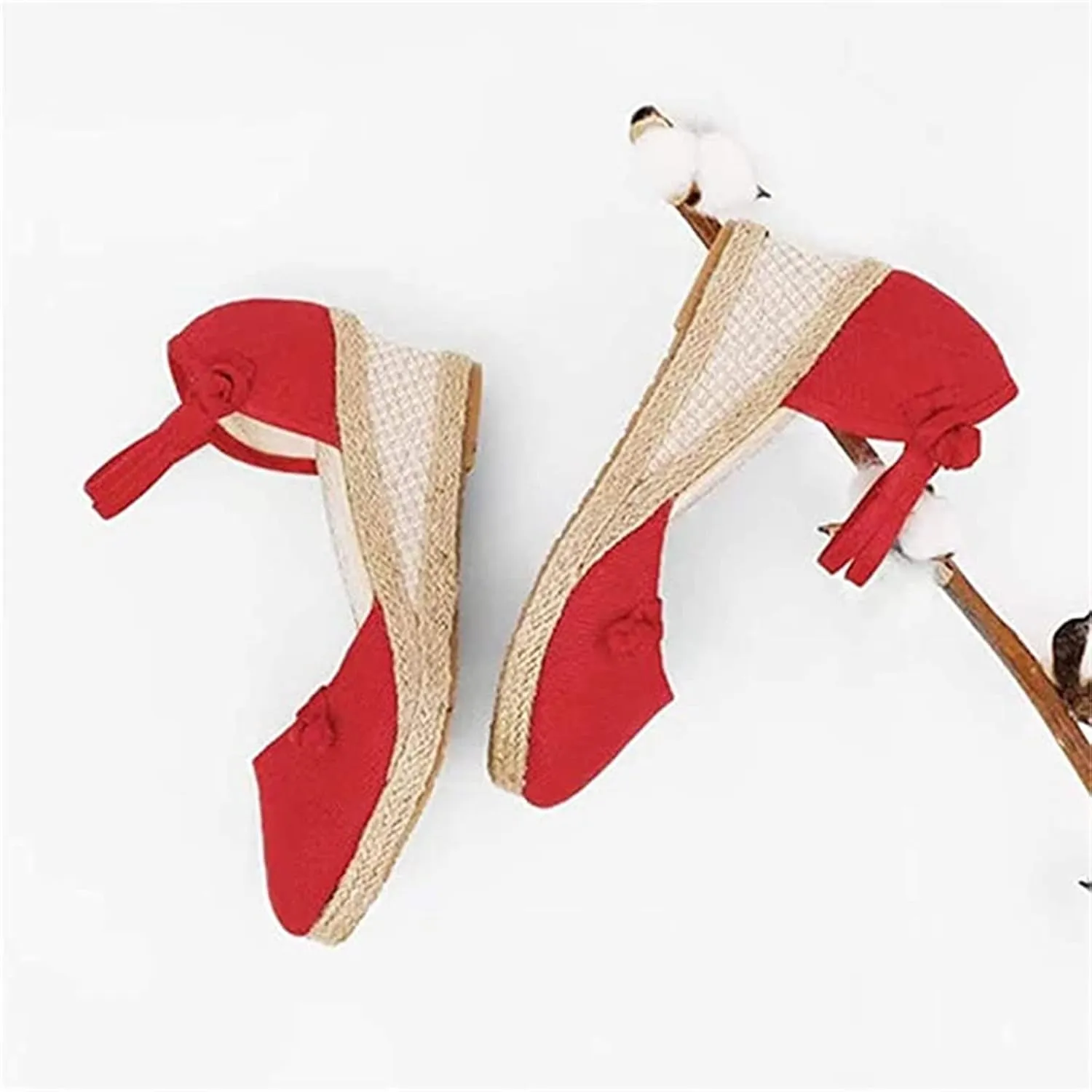 Ladmiple Espadrille Sandals For Women Closed Toe Dressy Platform Sandals Slip on Elastic Ankle Strap Wedges Sandals