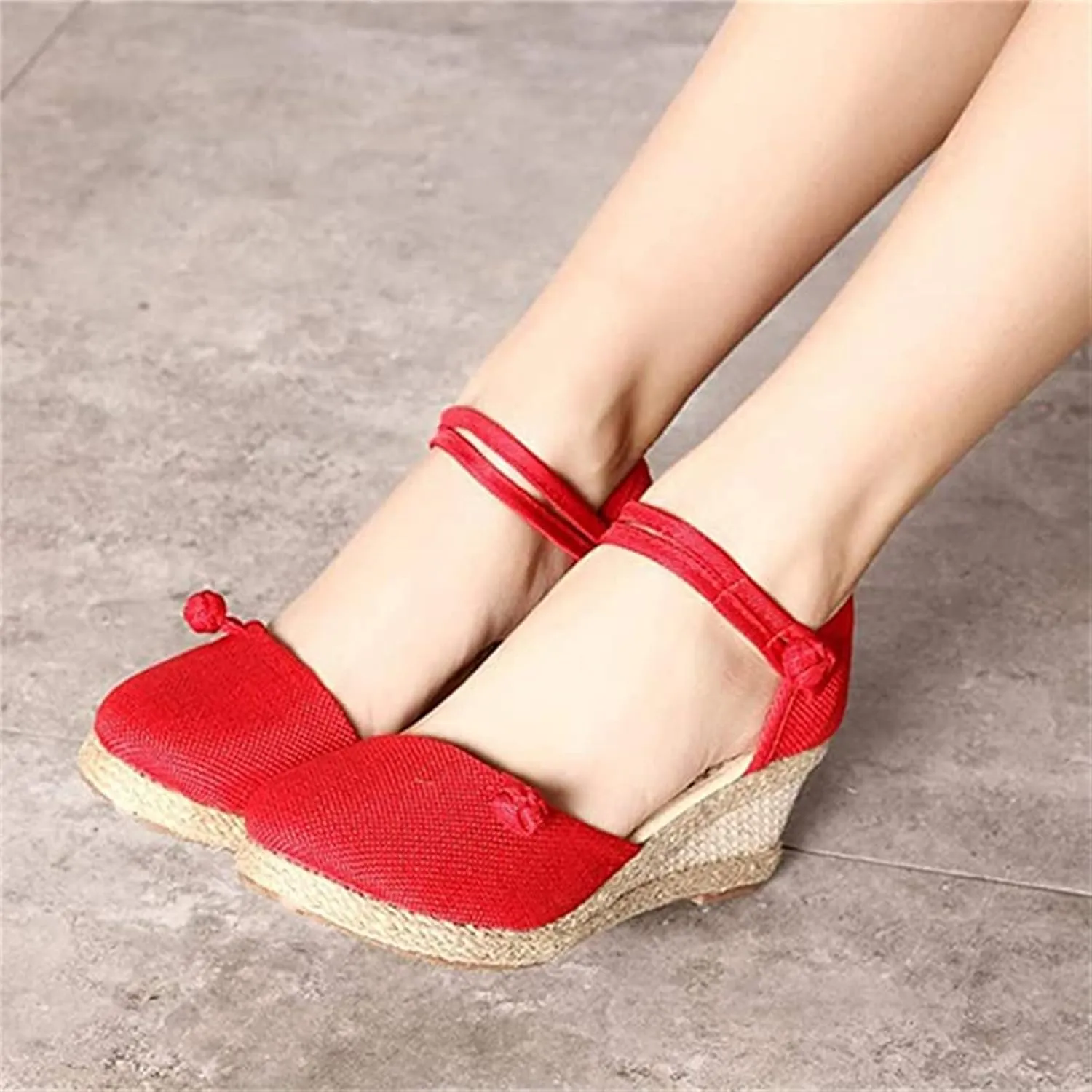 Ladmiple Espadrille Sandals For Women Closed Toe Dressy Platform Sandals Slip on Elastic Ankle Strap Wedges Sandals