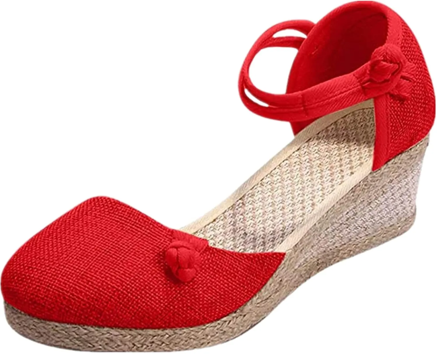 Ladmiple Espadrille Sandals For Women Closed Toe Dressy Platform Sandals Slip on Elastic Ankle Strap Wedges Sandals
