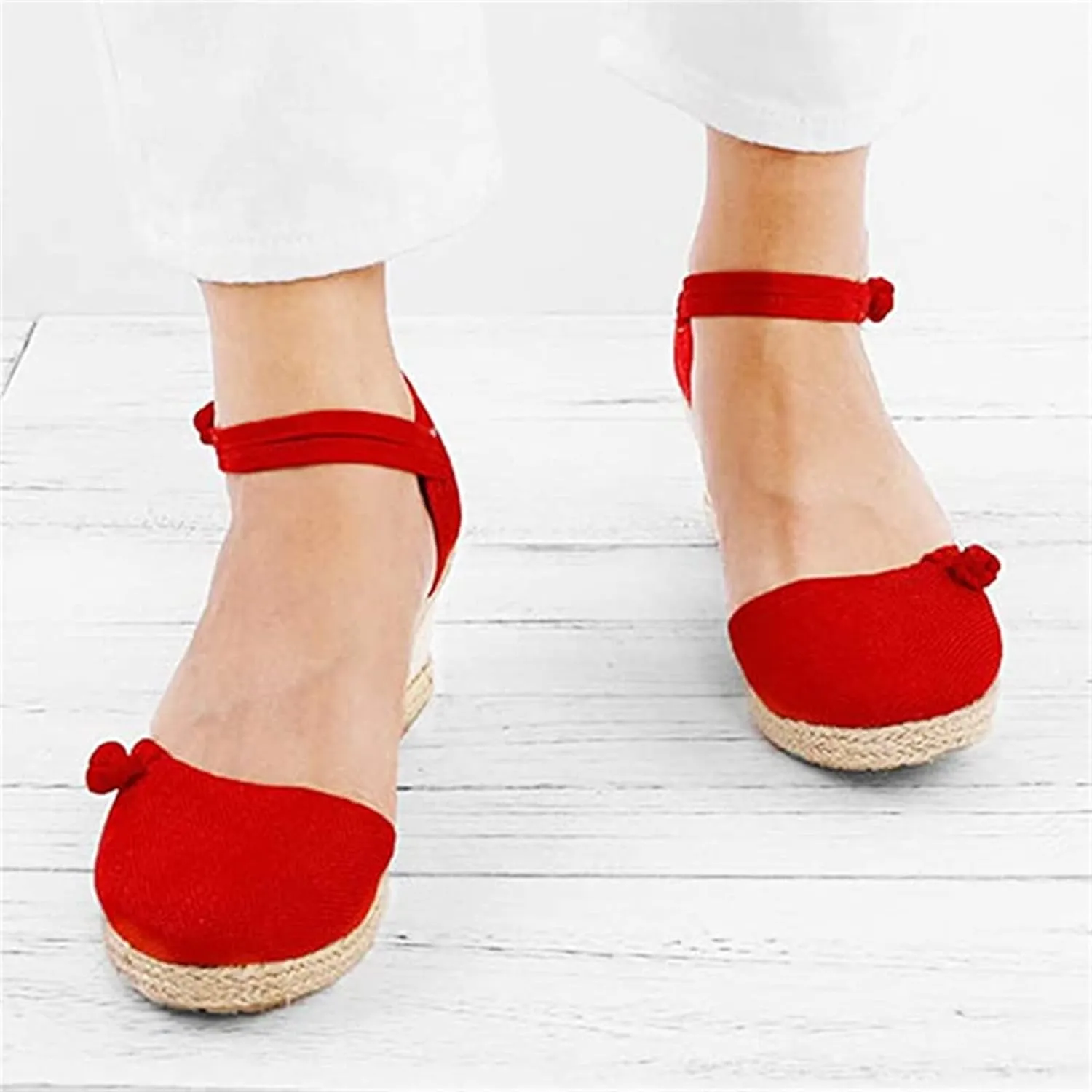 Ladmiple Espadrille Sandals For Women Closed Toe Dressy Platform Sandals Slip on Elastic Ankle Strap Wedges Sandals