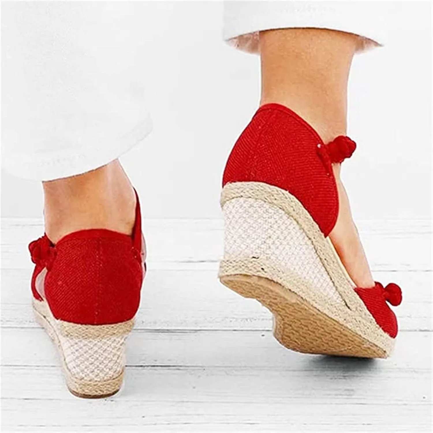 Ladmiple Espadrille Sandals For Women Closed Toe Dressy Platform Sandals Slip on Elastic Ankle Strap Wedges Sandals