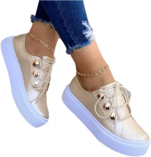 Ladmiple Shoes For Women Sneakers Slip Ons Lace Up Fashion Casual Summer Platform Leather Walking Shoes Flats Loafers