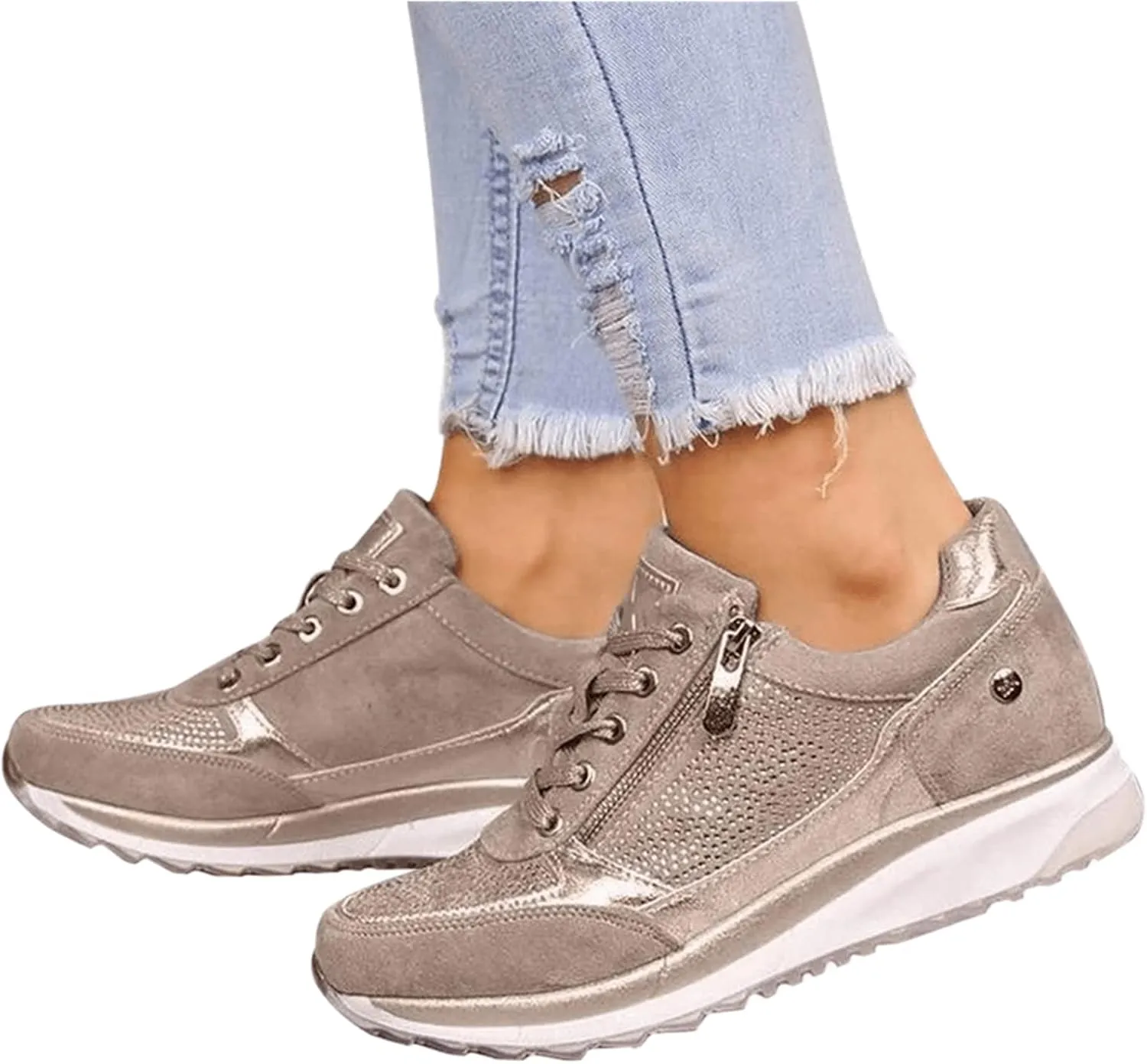 Ladmiple Shoes For Women Sneakers Slip Ons Lace ups Casual Leather Walking Shoes Summer Fashion Platform Flats Loafers