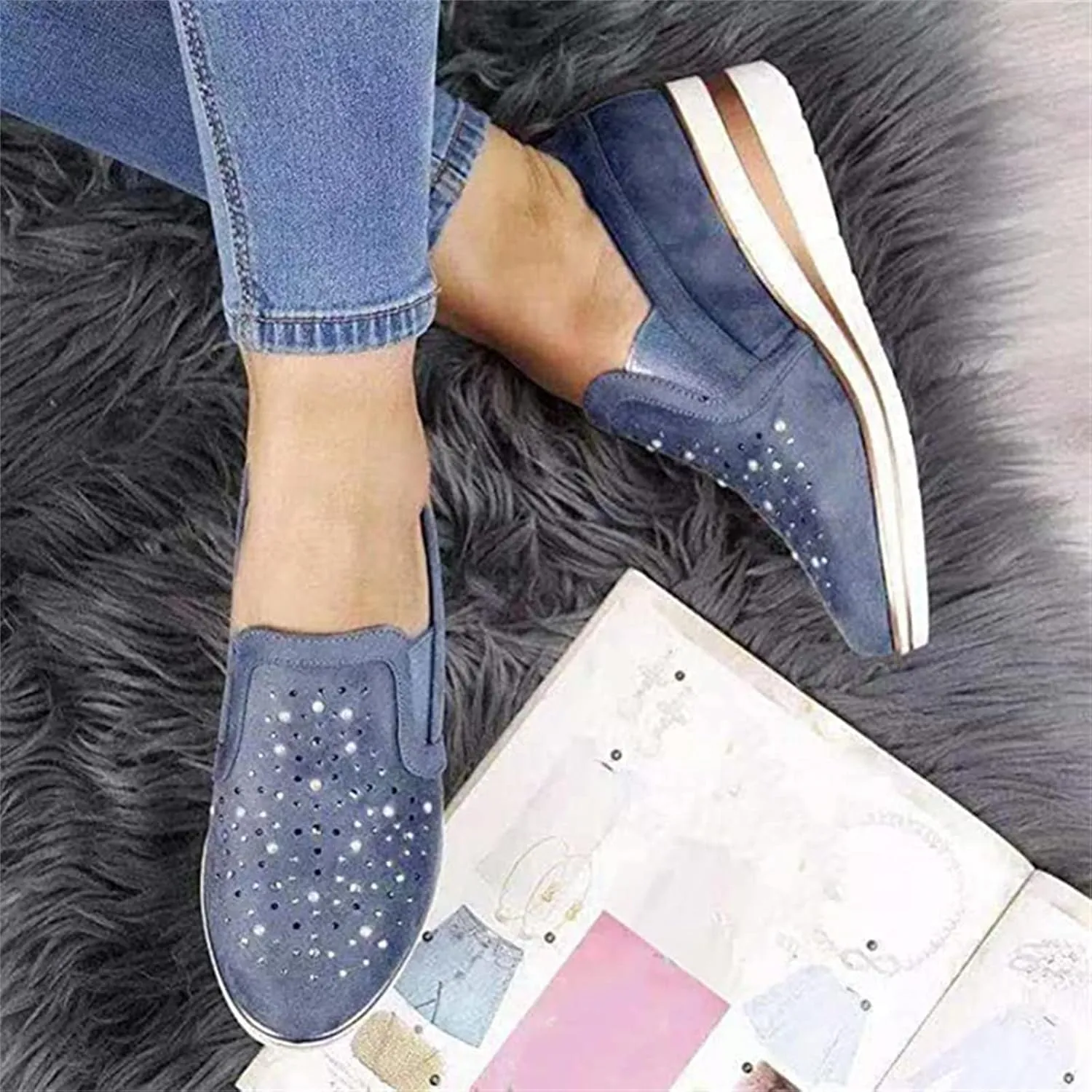 Ladmiple Sneakers For Women Slip On Wide Width PU Leather Shoes Lace Up Casual Fashion Walking Platform Flats Loafers