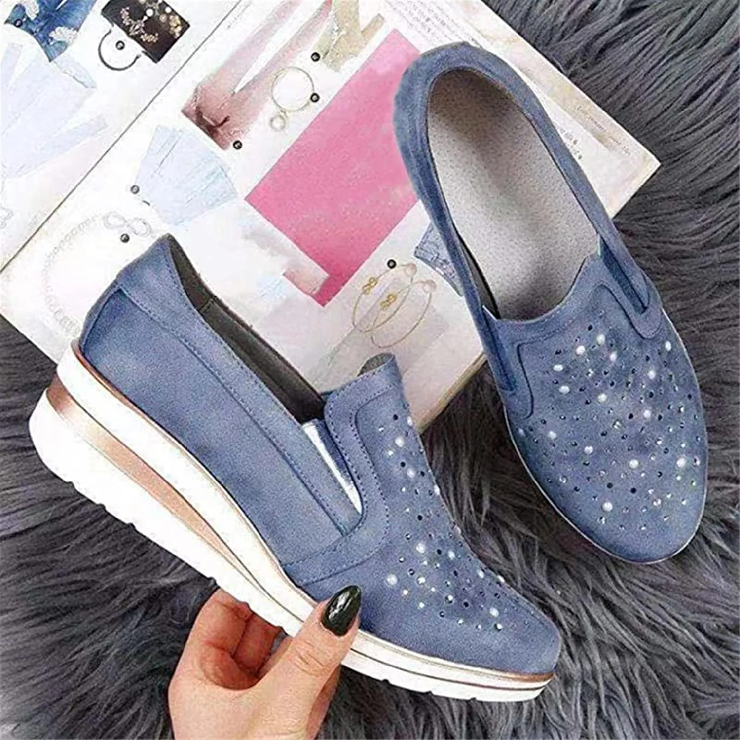 Ladmiple Sneakers For Women Slip On Wide Width PU Leather Shoes Lace Up Casual Fashion Walking Platform Flats Loafers