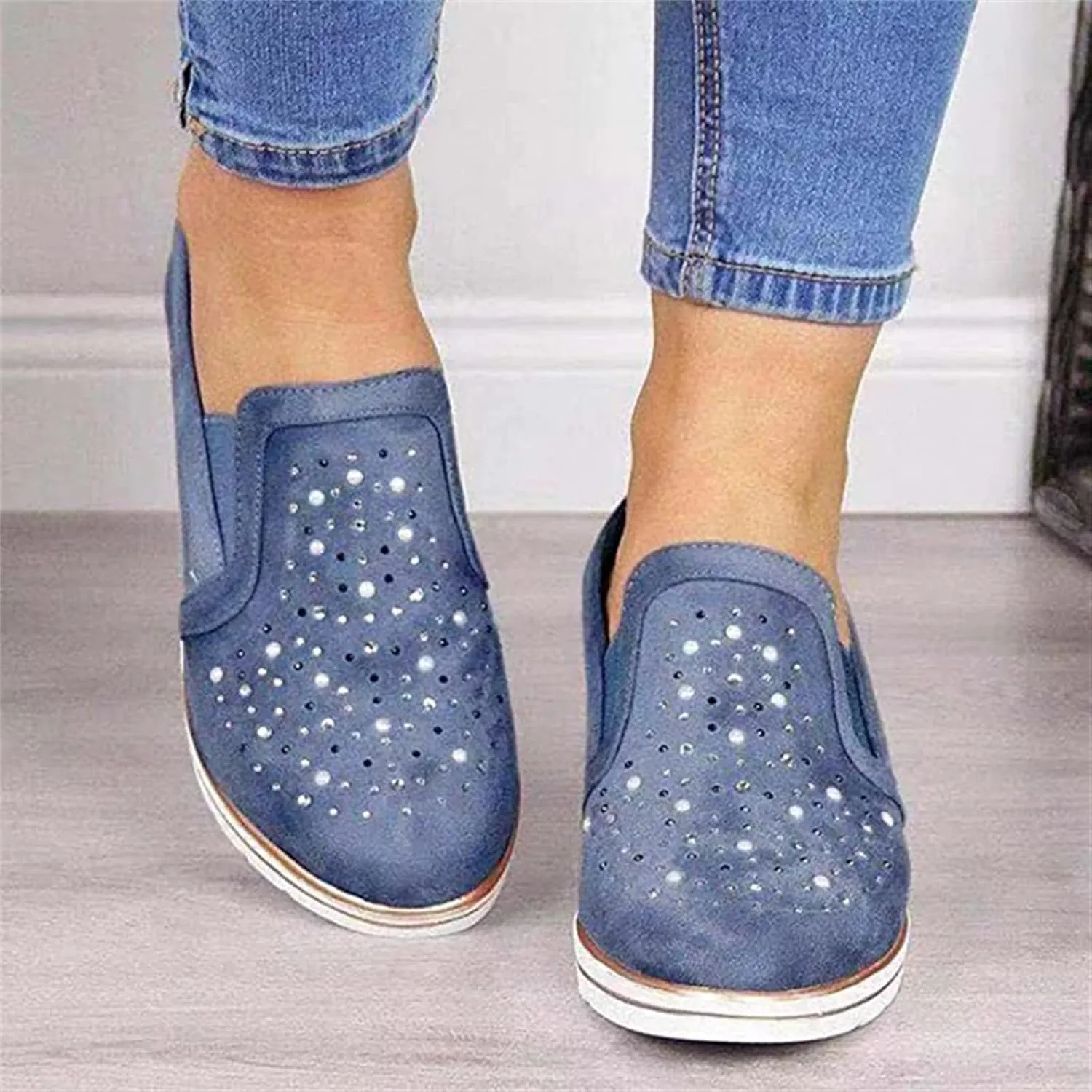 Ladmiple Sneakers For Women Slip On Wide Width PU Leather Shoes Lace Up Casual Fashion Walking Platform Flats Loafers