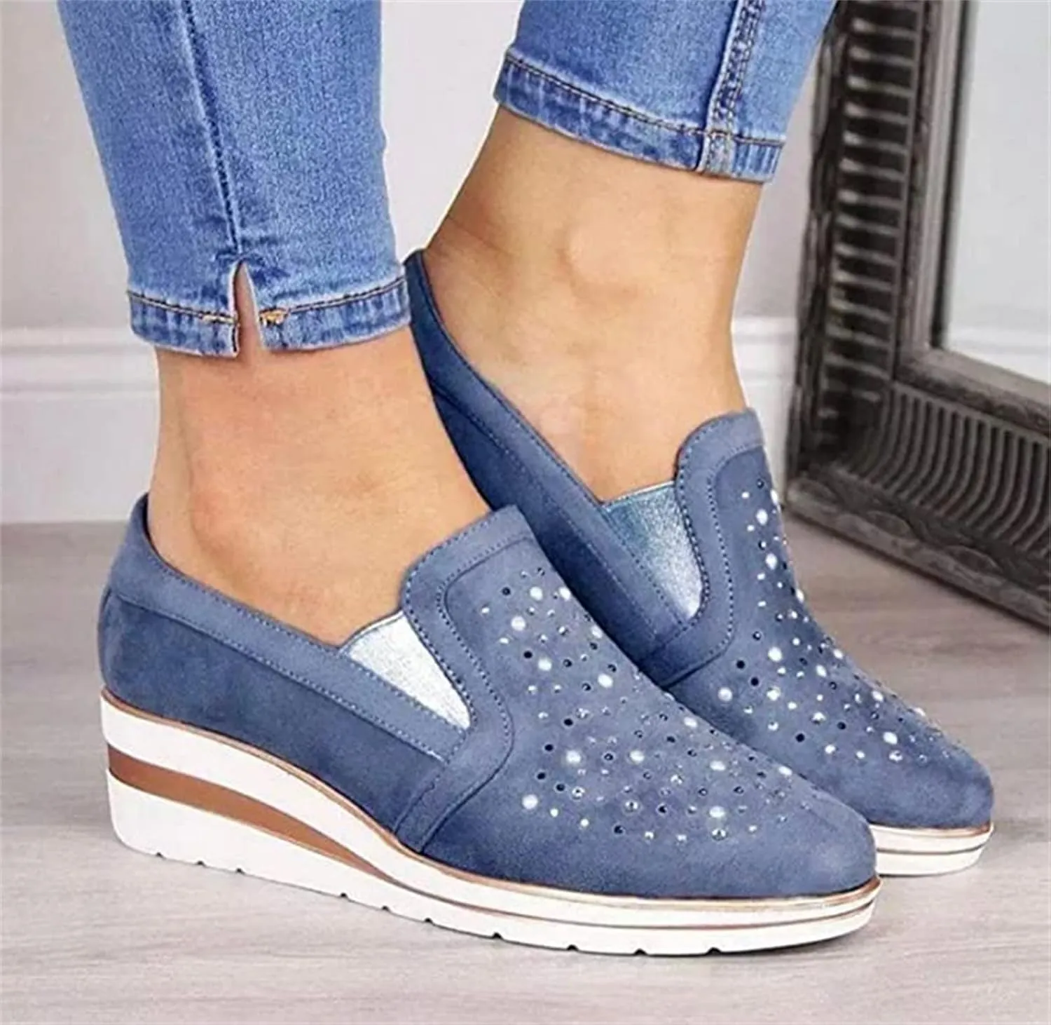 Ladmiple Sneakers For Women Slip On Wide Width PU Leather Shoes Lace Up Casual Fashion Walking Platform Flats Loafers