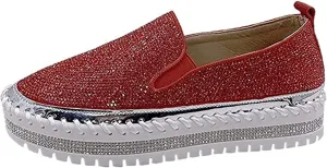 Ladmiple Sneakers For Women Walking Shoes Wide Width Rhinestone Sneakers Slip On Dressy Summer Glitter Sparkly Loafers