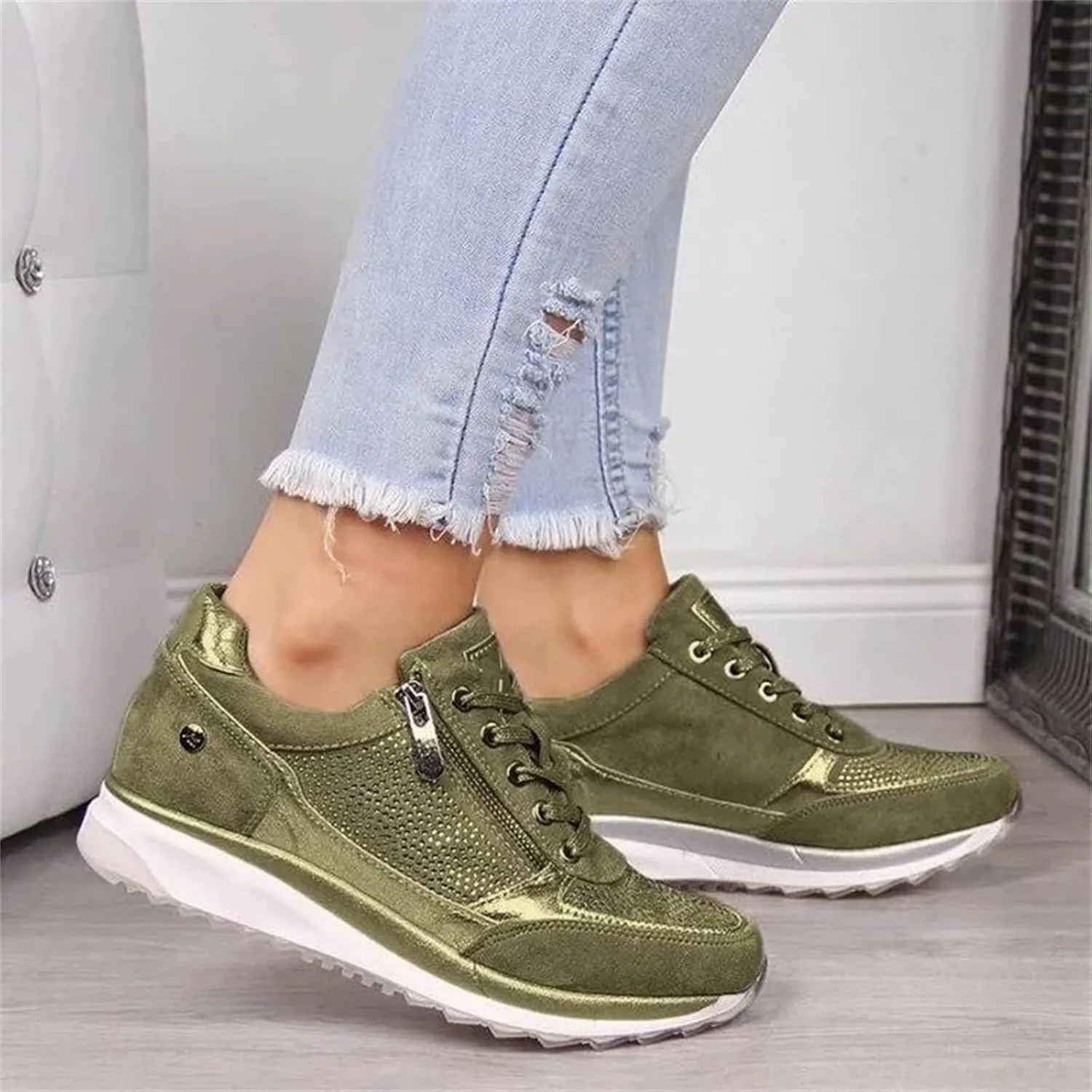 Ladmiple Sneakers For Women Walking Shoes Wide Width Slip on Glitter Shoes Fashion Dressy Summer Sparkly Flats Loafers