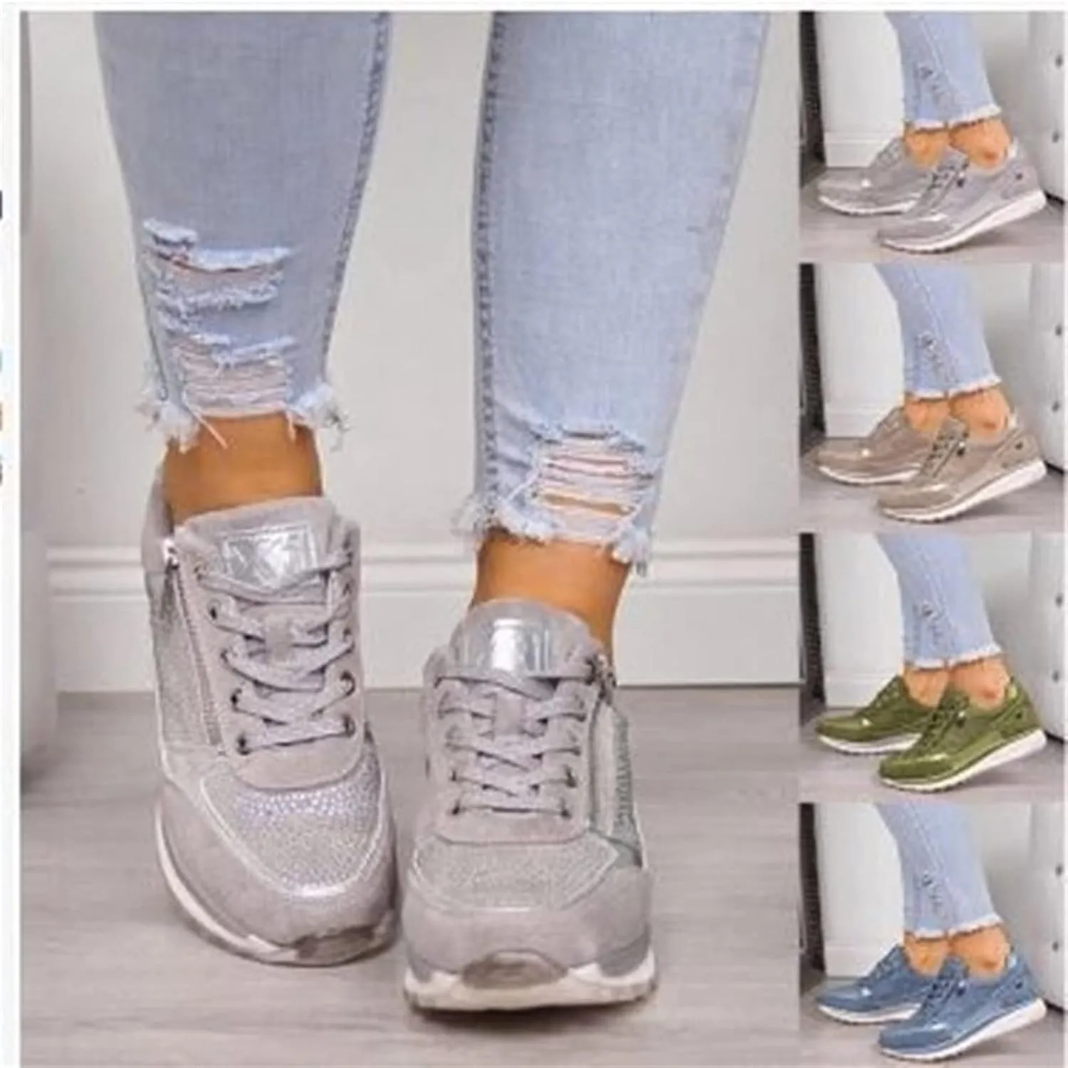 Ladmiple Sneakers For Women Walking Shoes Wide Width Slip on Glitter Shoes Fashion Dressy Summer Sparkly Flats Loafers