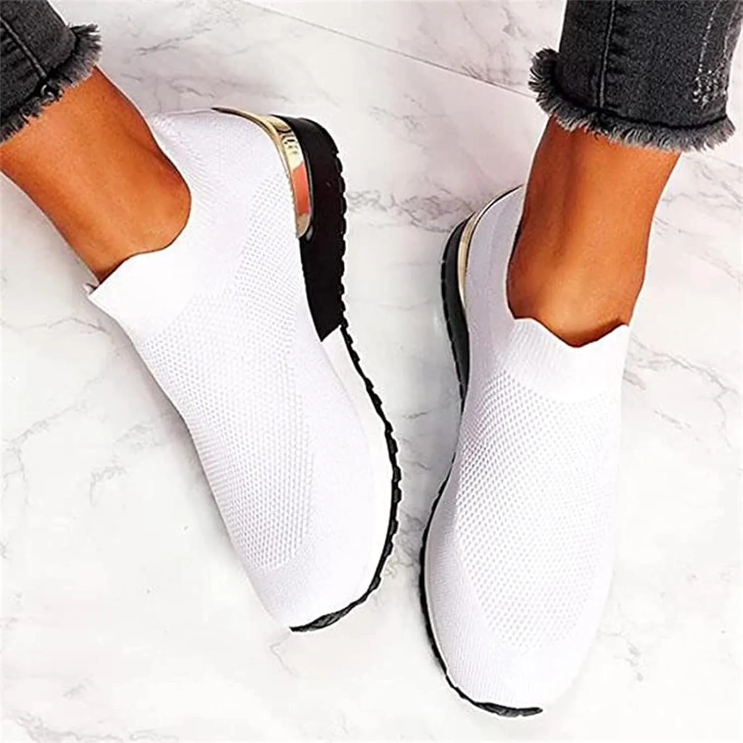 Ladmiple Walking Shoes Women Arch Support Slip On Sneakers Memory Foam Lightweight Casual Athletic Running Sneakers for Gym
