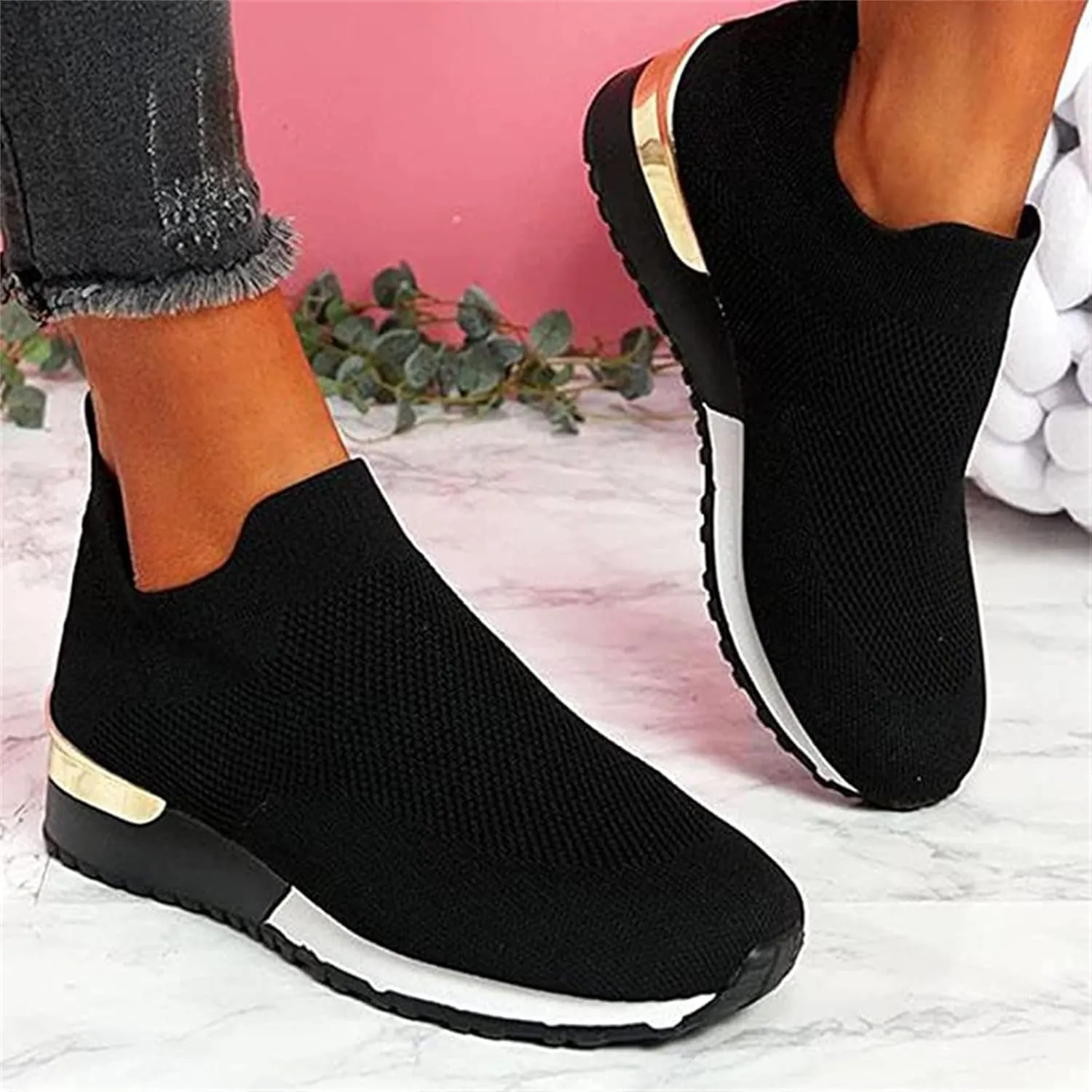 Ladmiple Walking Shoes Women Arch Support Slip On Sneakers Memory Foam Lightweight Casual Athletic Running Sneakers for Gym