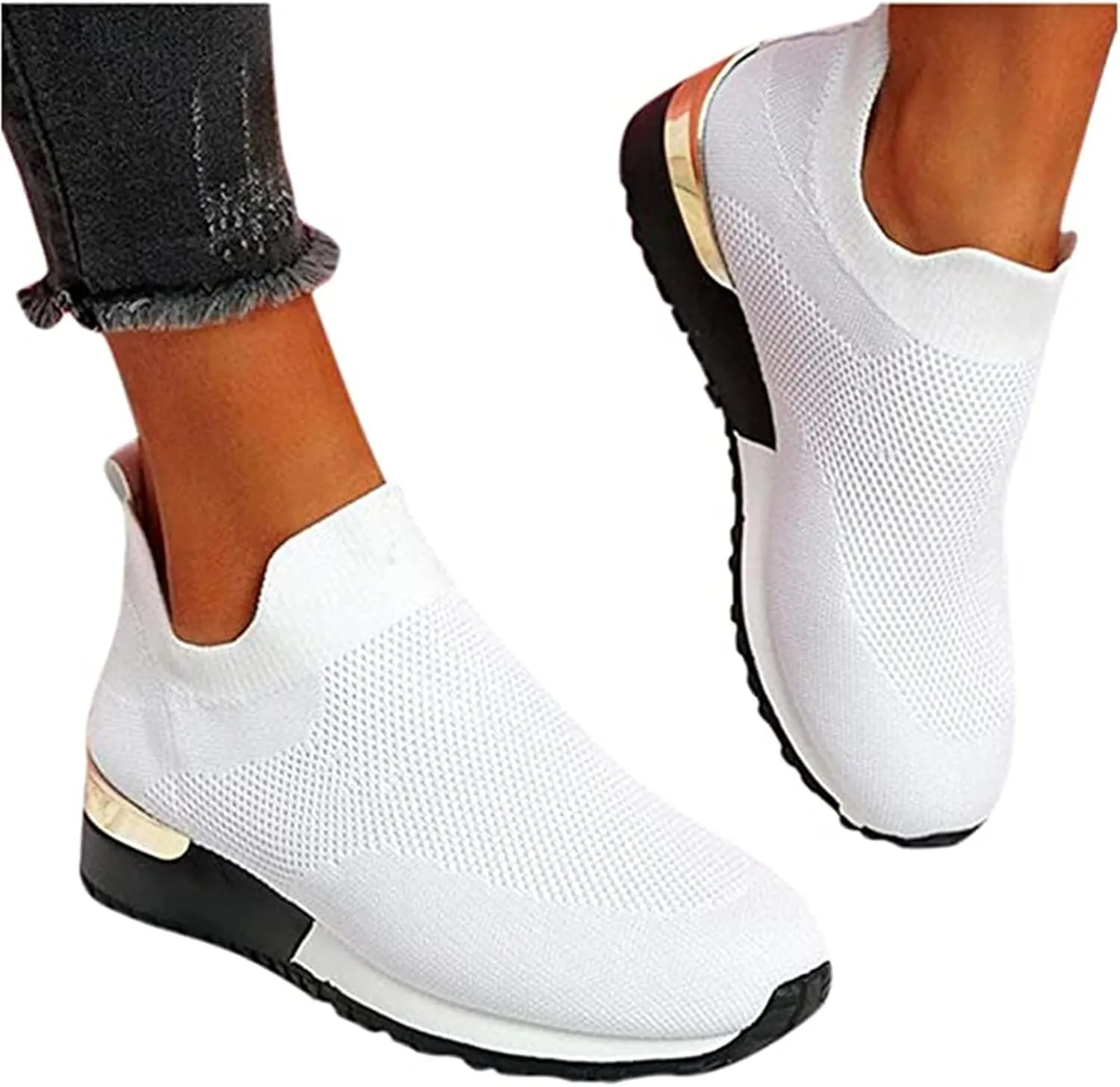Ladmiple Walking Shoes Women Arch Support Slip On Sneakers Memory Foam Lightweight Casual Athletic Running Sneakers for Gym