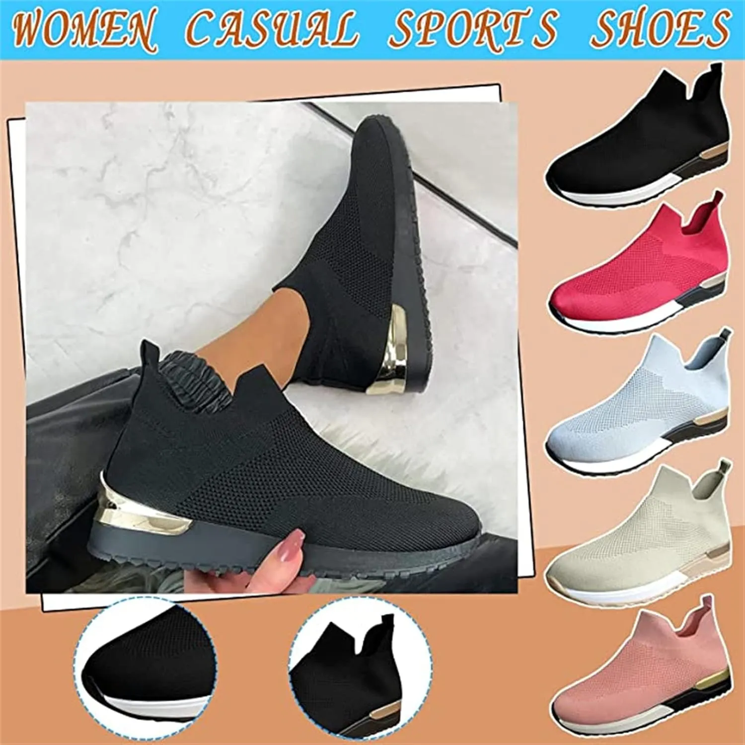 Ladmiple Walking Shoes Women Arch Support Slip On Sneakers Memory Foam Lightweight Casual Athletic Running Sneakers for Gym
