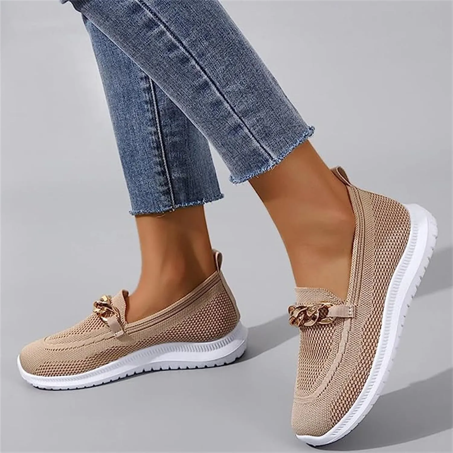 Ladmiple Walking Shoes Women Slip On Lightweight Casual Sneakers Mesh Comfortable Loafers Slip Resistant Soft Work Shoes