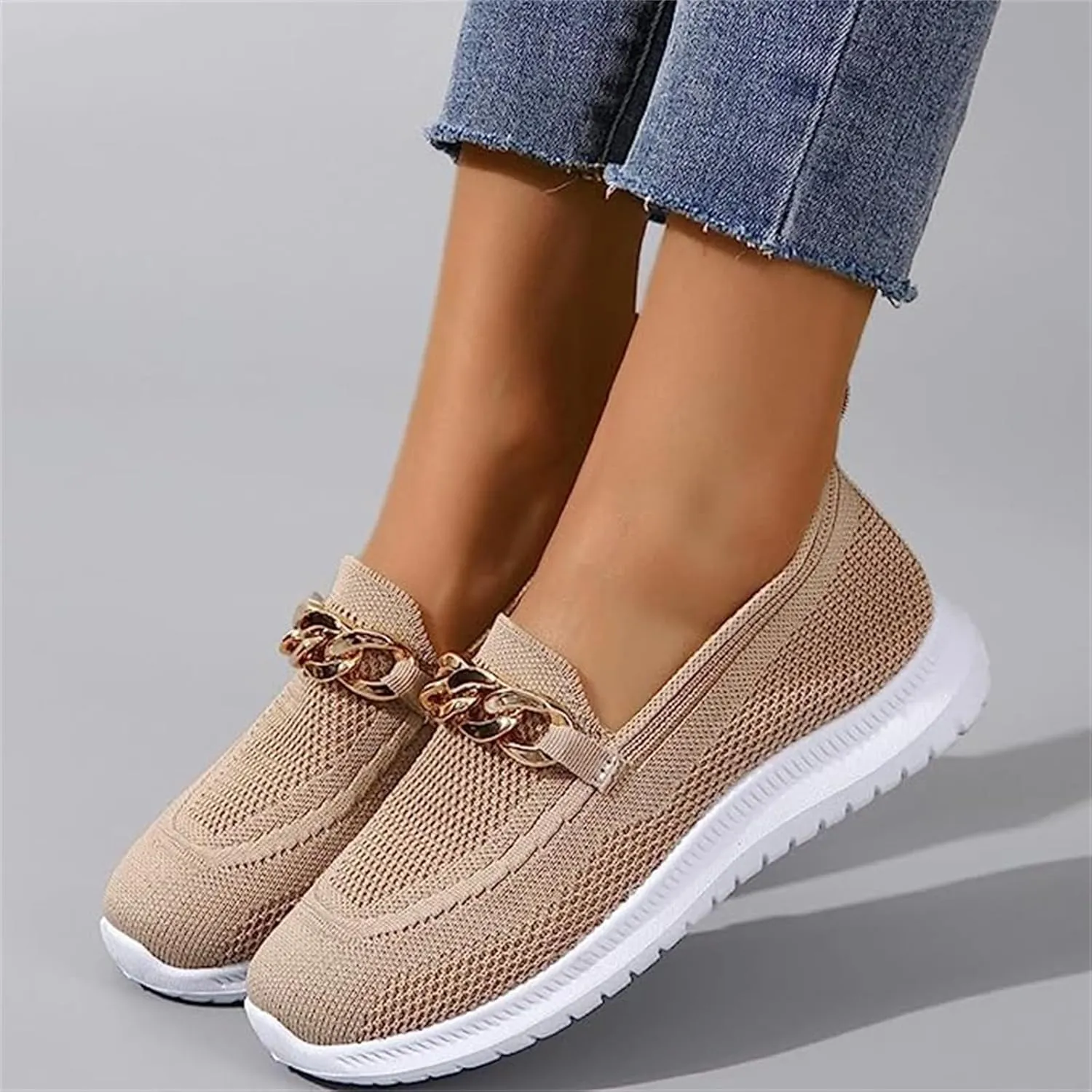 Ladmiple Walking Shoes Women Slip On Lightweight Casual Sneakers Mesh Comfortable Loafers Slip Resistant Soft Work Shoes