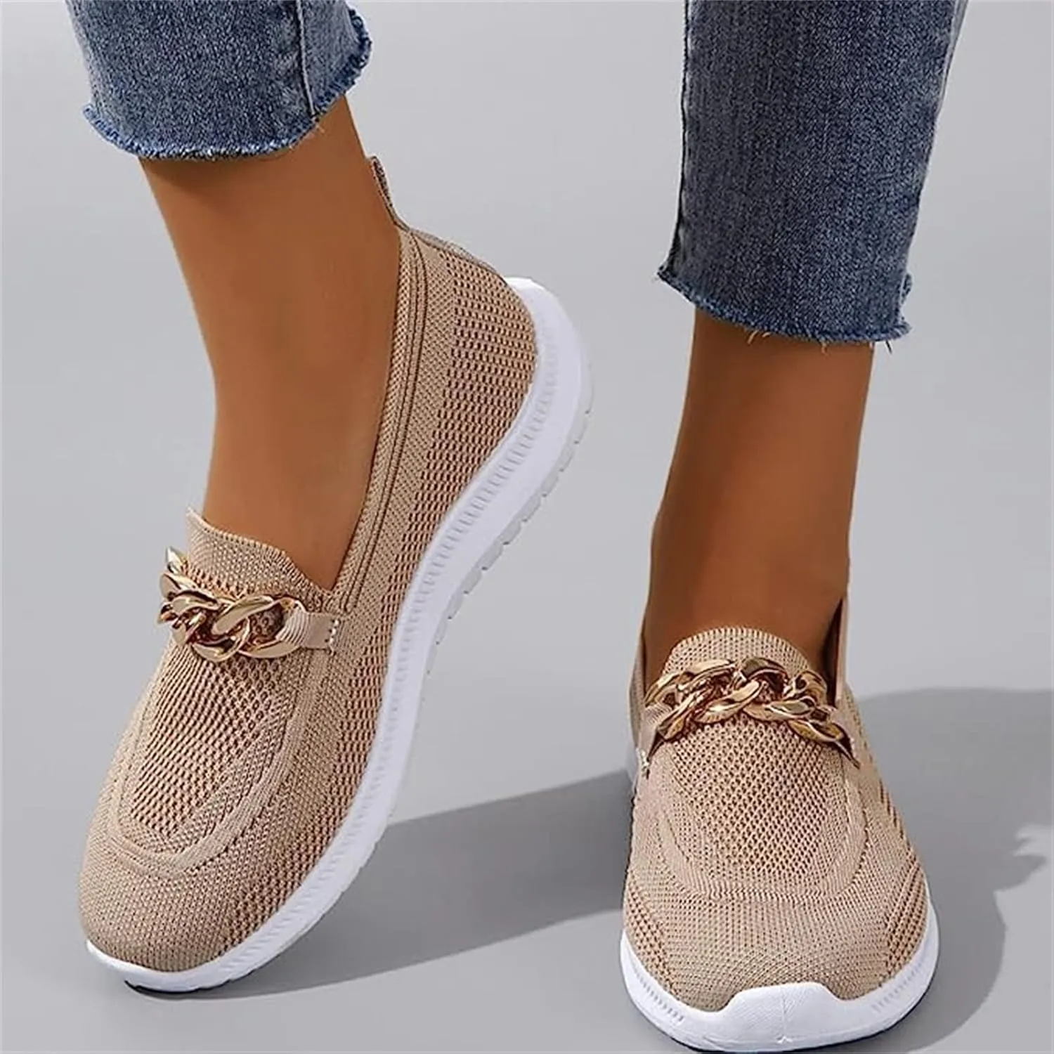 Ladmiple Walking Shoes Women Slip On Lightweight Casual Sneakers Mesh Comfortable Loafers Slip Resistant Soft Work Shoes