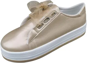 Lausiuoe Flats Shoes Women Wide Width Round Toe Women's Canvas Shoes Low Cut Sneaker Casual Walking Shoes Classic Fall Fashion Lightweight Soft Comfort Breathable Slip On Flat Loafers Gold