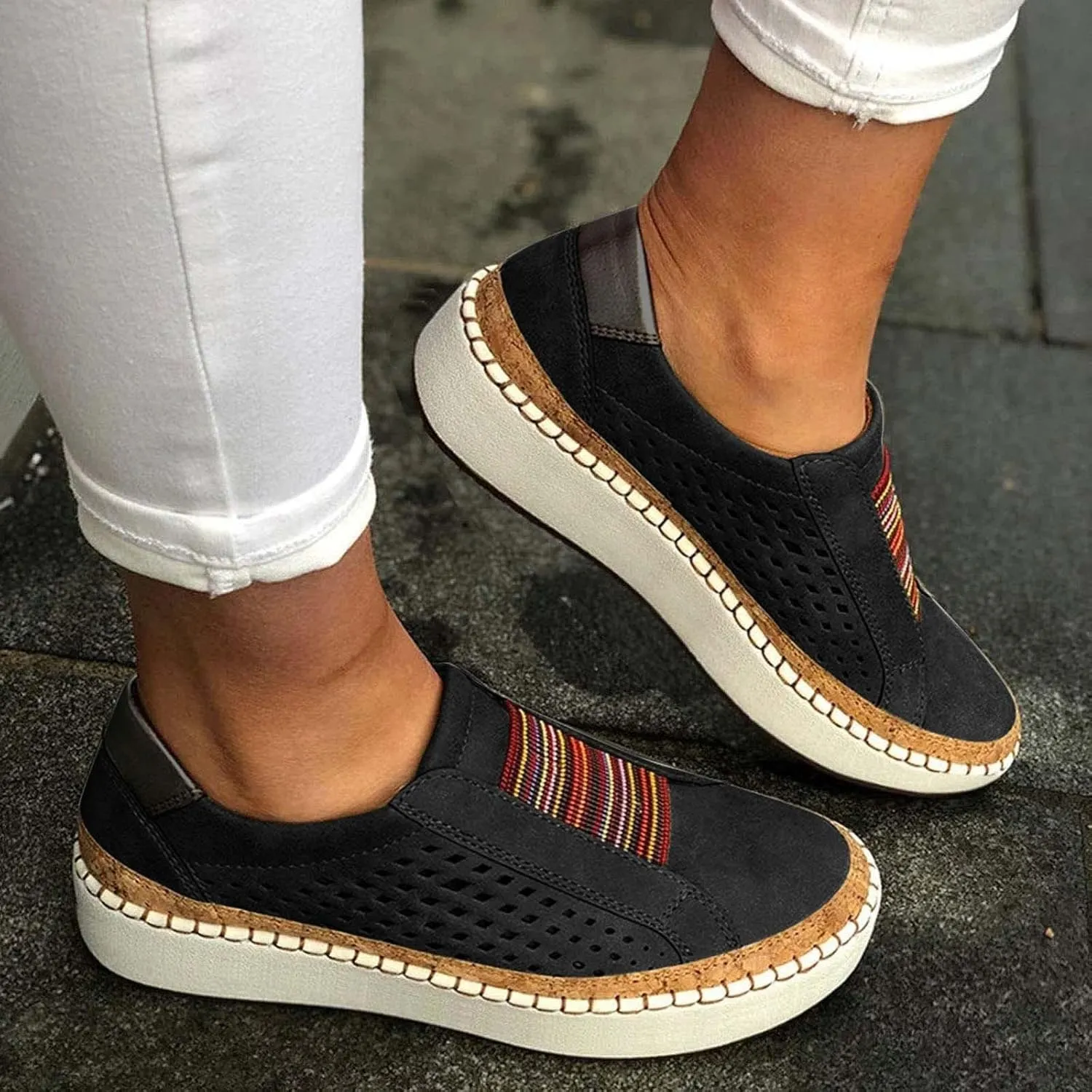 Lausiuoe Shoes For Women Dressy Flats Canvas Loafers Slip on Low Top Non Slip Fashion Casual Classic Soft Walking Sneakers