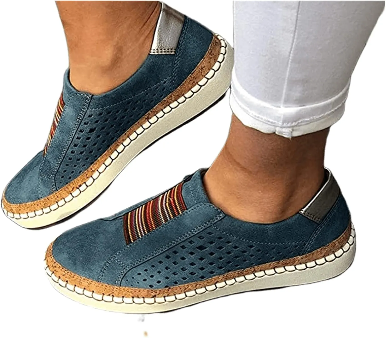 Lausiuoe Shoes for Women Sneakers Slip On Loafers Fashion Canvas Shoes Casual Classic Soft Comfortable Flat Walking Shoes