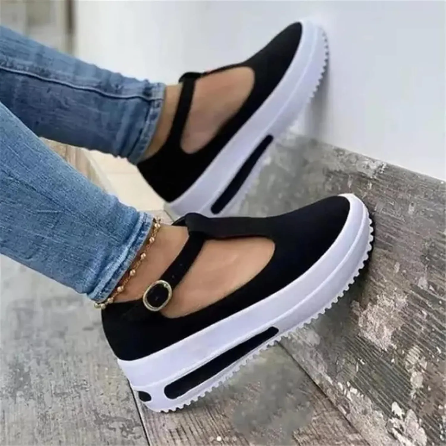 Lausiuoe Sneakers For Women Platform Slip On Fashion Canvas Shoes Lightweight Non-Slip Casual Comfortable Walking Flat Loafer