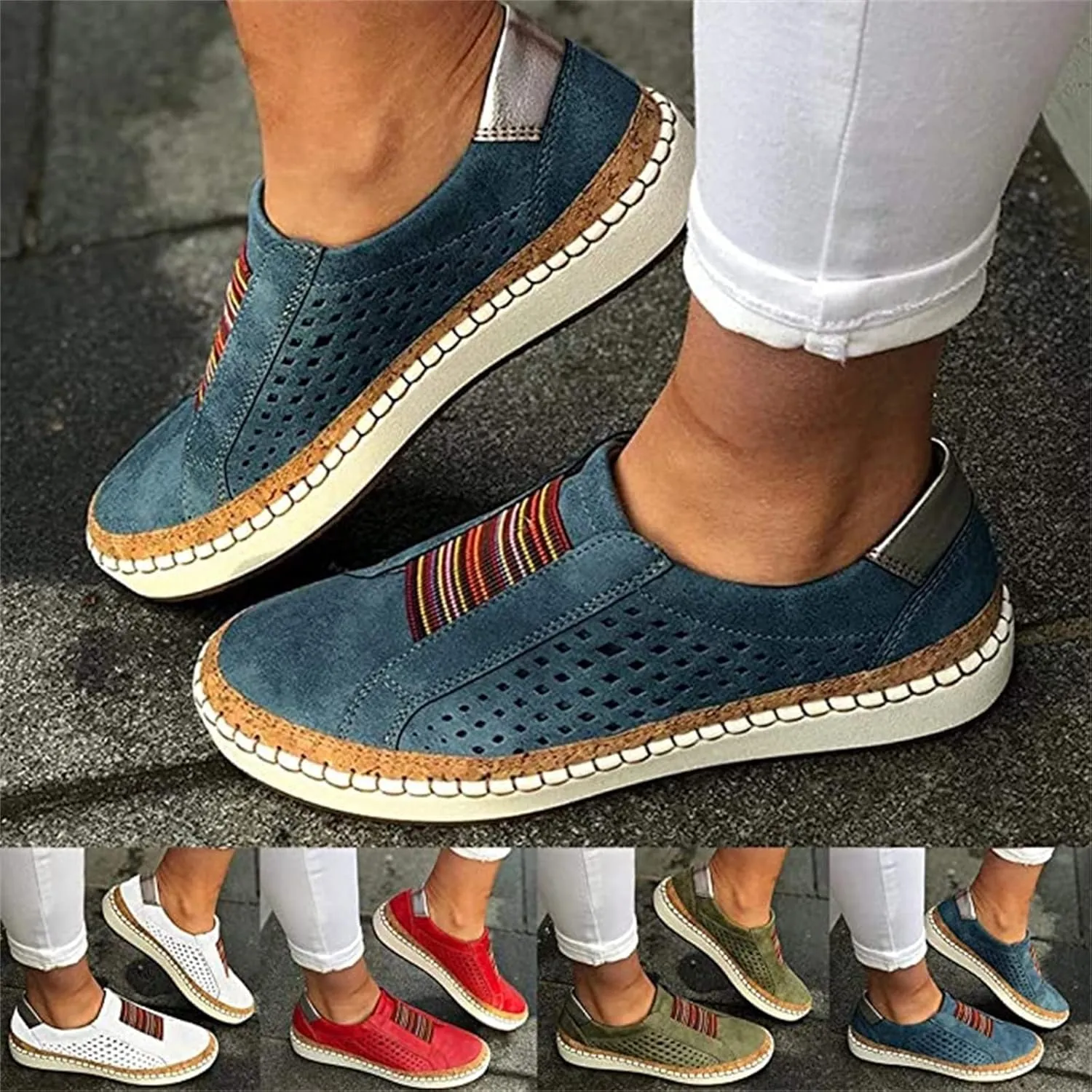 Lausiuoe Sneakers For Women Walking Shoes Comfortable Slip on Canvas Shoes Low Top Non Slip Fashion Casual Flat Loafers