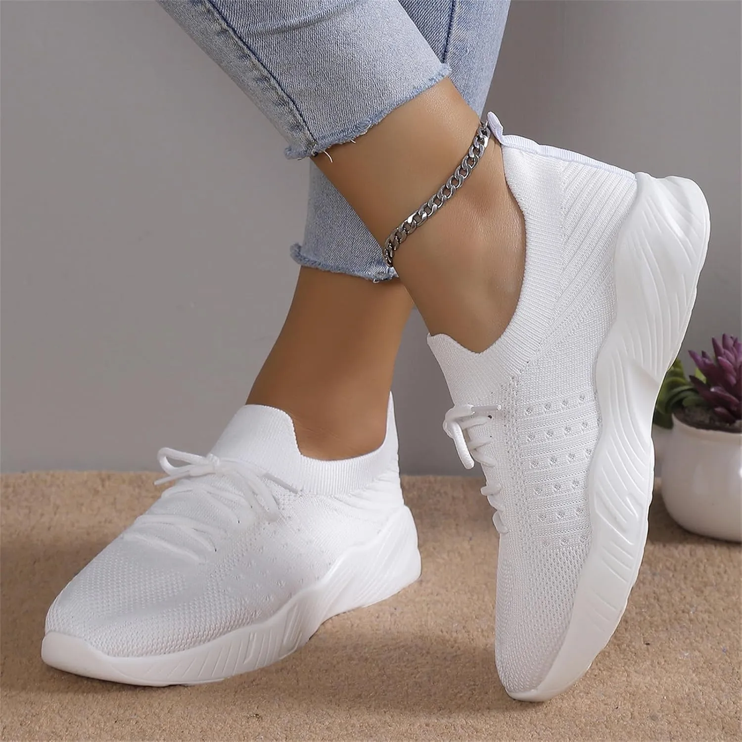 Lausiuoe Womens Shoes Casual Slip Ons Athletic Walking Shoes Casual Mesh-Comfortable Tennis Running Gym Fashion Sneakers