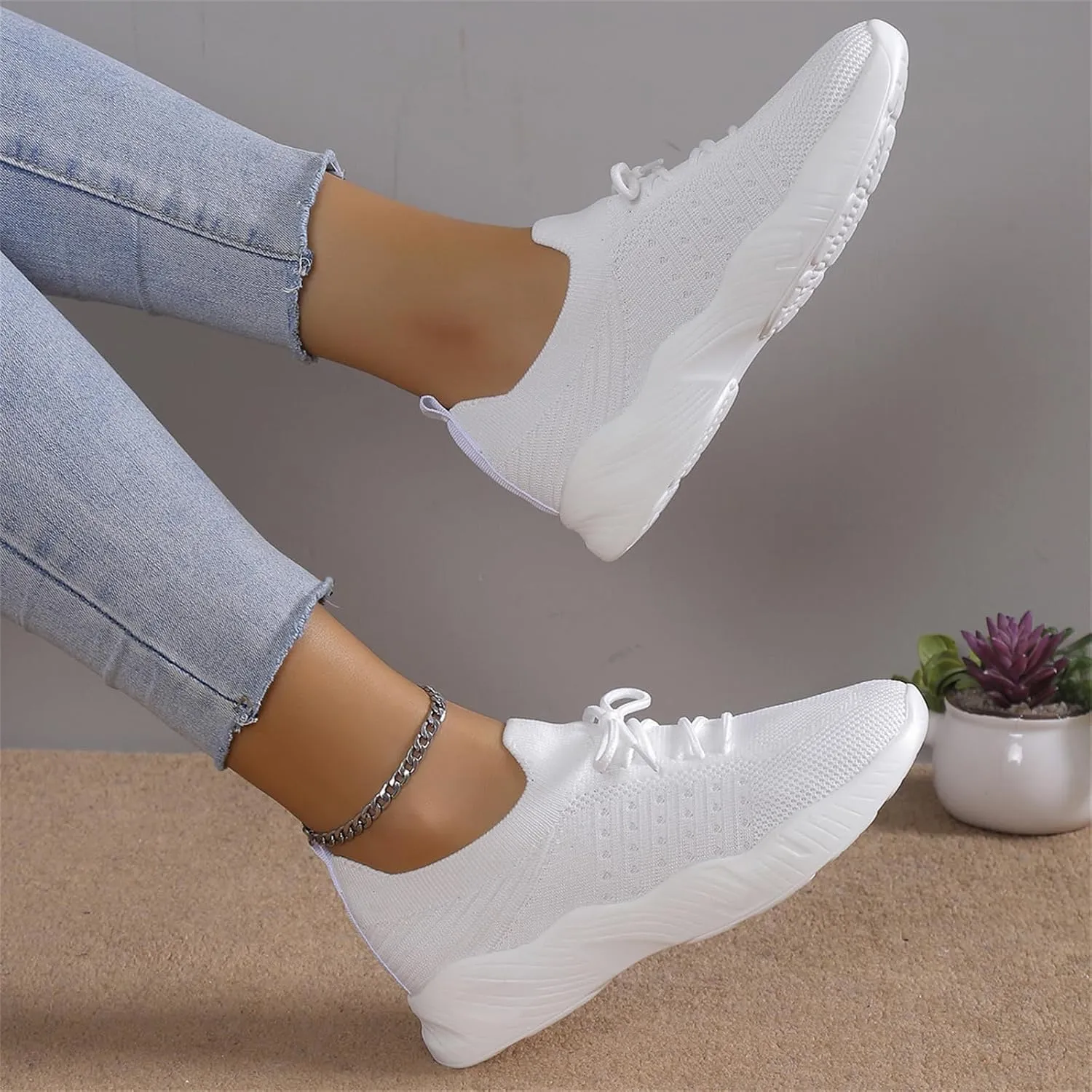 Lausiuoe Womens Shoes Casual Slip Ons Athletic Walking Shoes Casual Mesh-Comfortable Tennis Running Gym Fashion Sneakers