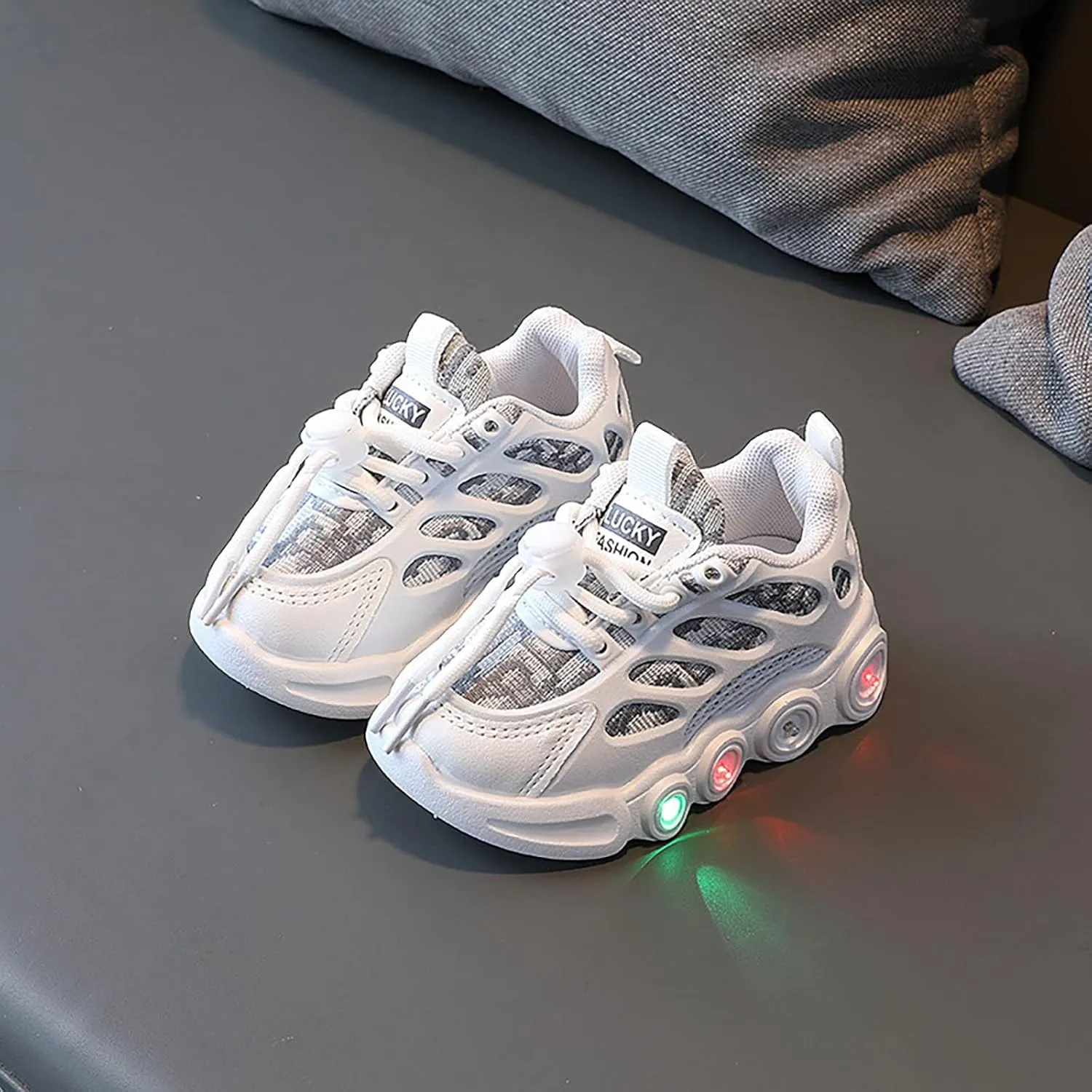 Light Up Shoes for Kids Fashion Adjustable Strap Lace-Up Athletic Sport Walking Sneakers for Little Boys Girls
