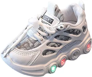 Light Up Shoes for Kids Fashion Adjustable Strap Lace-Up Athletic Sport Walking Sneakers for Little Boys Girls