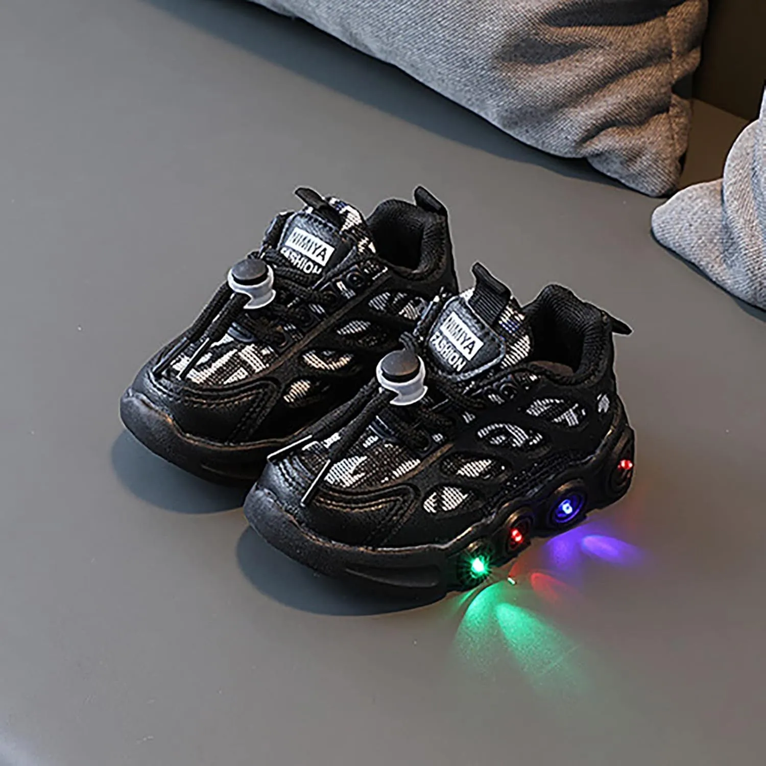 Light Up Shoes for Kids Fashion Adjustable Strap Lace-Up Athletic Sport Walking Sneakers for Little Boys Girls