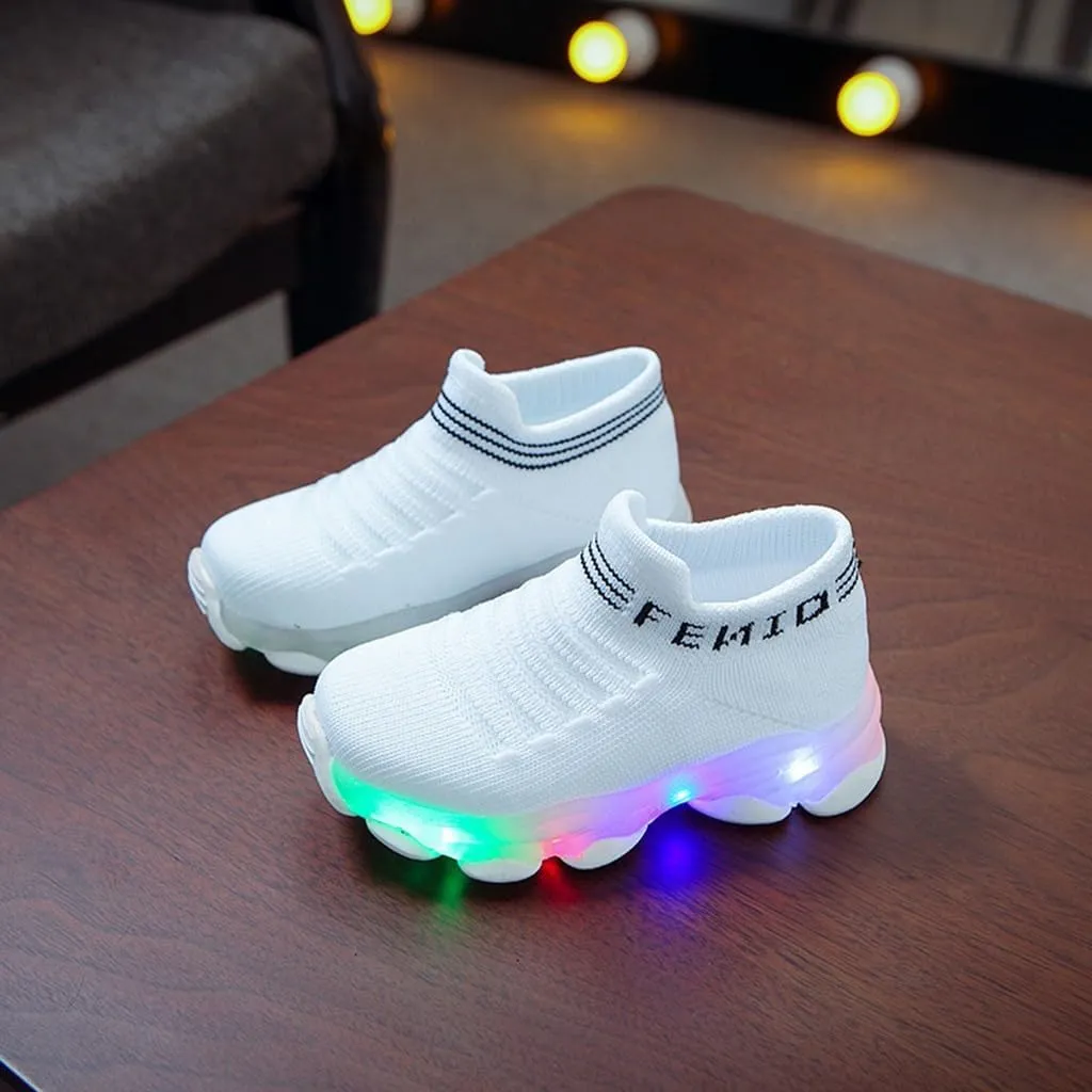 Light Up Sock Shoes for Girls Boys Toddler Kids Mesh Flashing Breathable Sneakers Soft Sport Walking Running Shoes