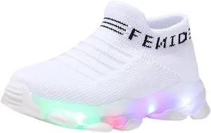 Light Up Sock Shoes for Girls Boys Toddler Kids Mesh Flashing Breathable Sneakers Soft Sport Walking Running Shoes