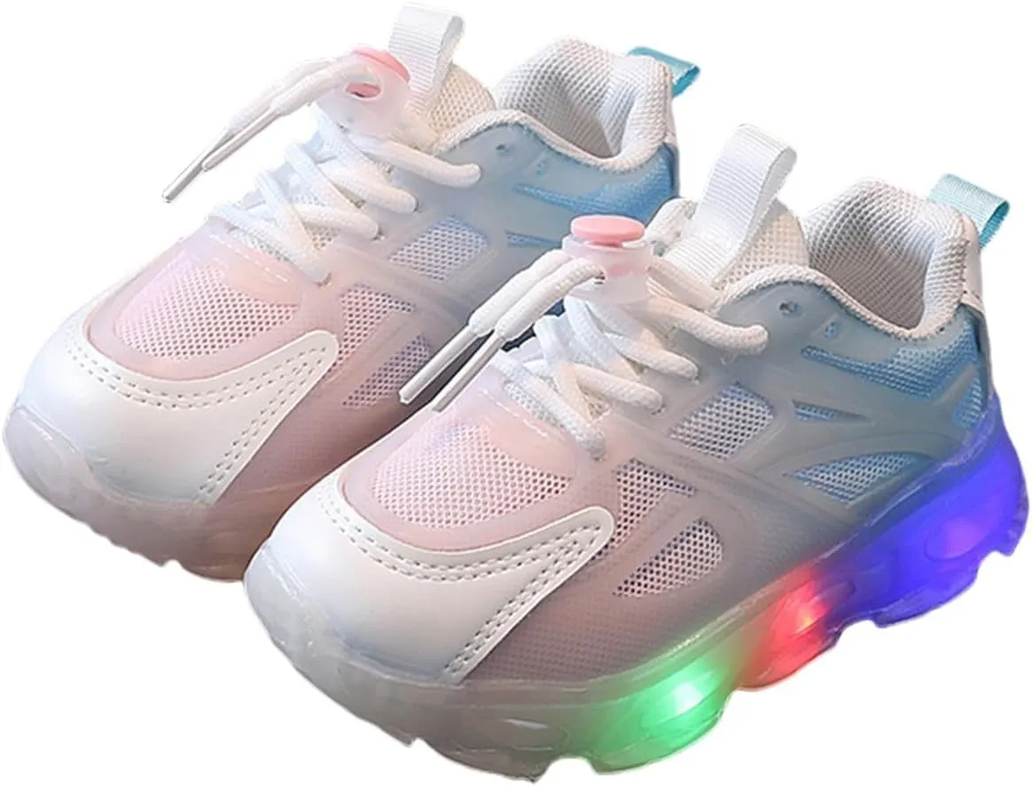 Little Boys Girls Light Up Shoes Lightweight Breathable Comfy Soft Running Tennis Kids Anti Slip School Sneakers