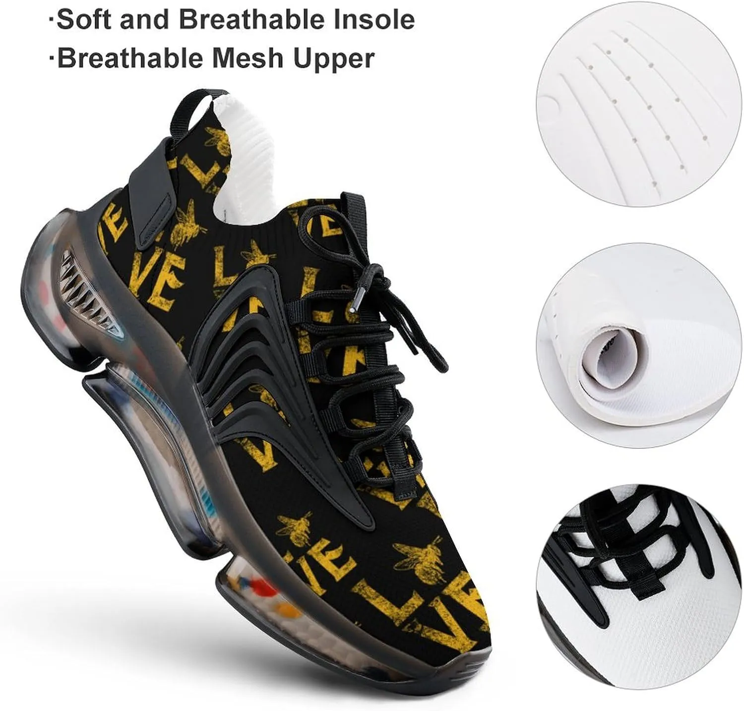 Love Bee Whisperer Men's Running Shoes Lightweight Walking Shoe Breathable Sneaker