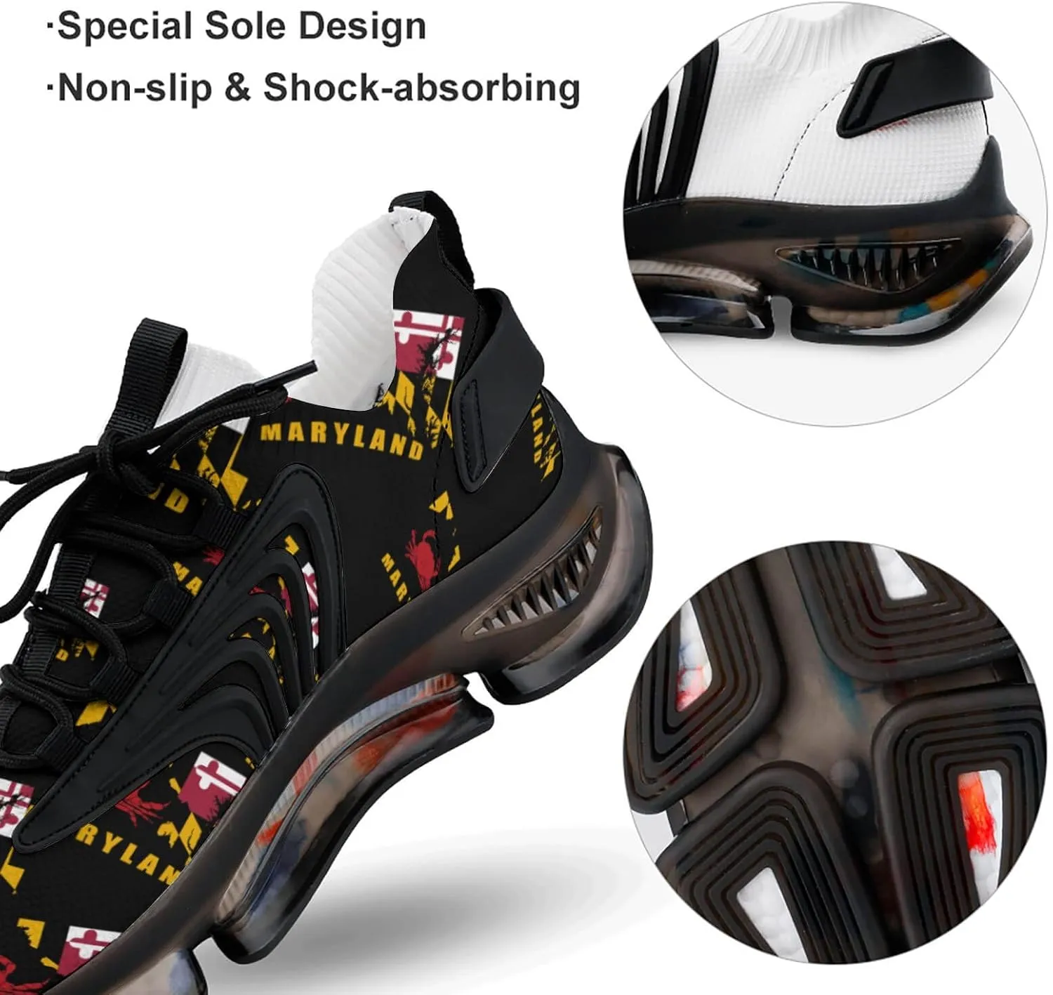 Maryland Map Crab Men's Running Shoes Lightweight Walking Shoe Breathable Sneaker