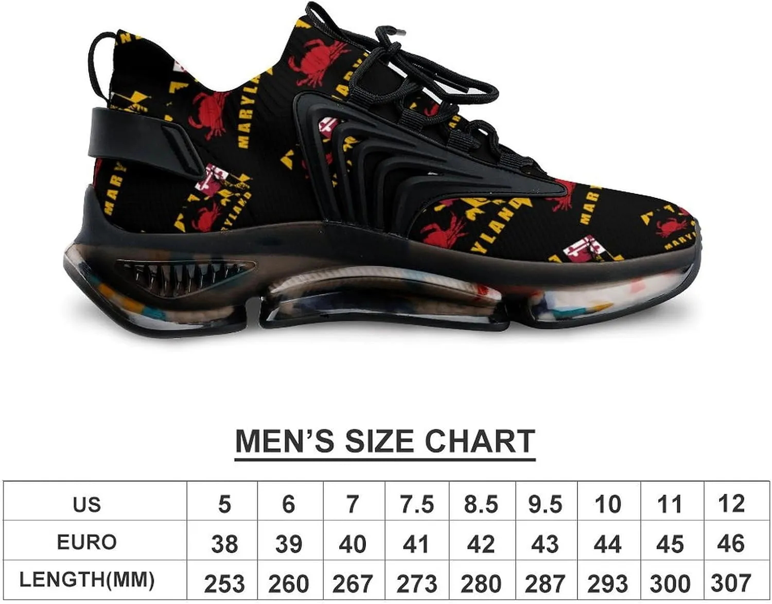 Maryland Map Crab Men's Running Shoes Lightweight Walking Shoe Breathable Sneaker