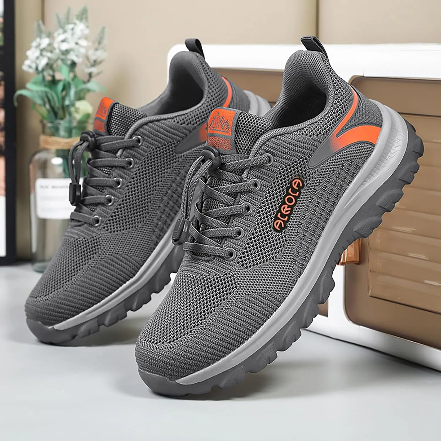 Mens Breathable Lace Up Running Shoes Recovery Air Athletic Running Tennis Shoe Men's Arch Support Insole Shoes
