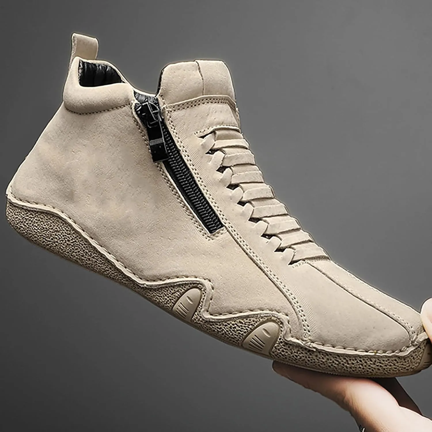 Men's Casual Barefoot Shoes 2025 Breathable Comfy Flat Bottom Bussiness Casual Shoes for Work Side Zip Non Slip Plus Size Leather Loafers for Men