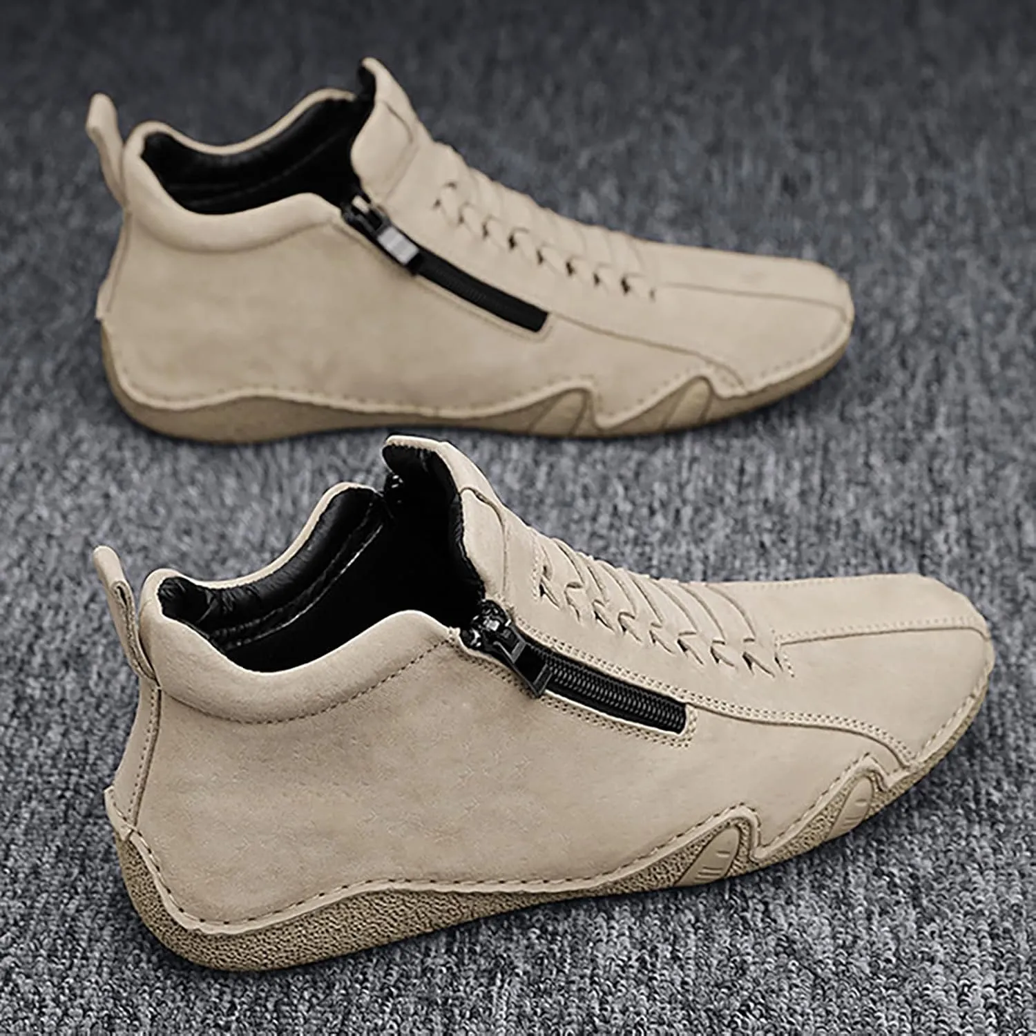 Men's Casual Barefoot Shoes 2025 Breathable Comfy Flat Bottom Bussiness Casual Shoes for Work Side Zip Non Slip Plus Size Leather Loafers for Men