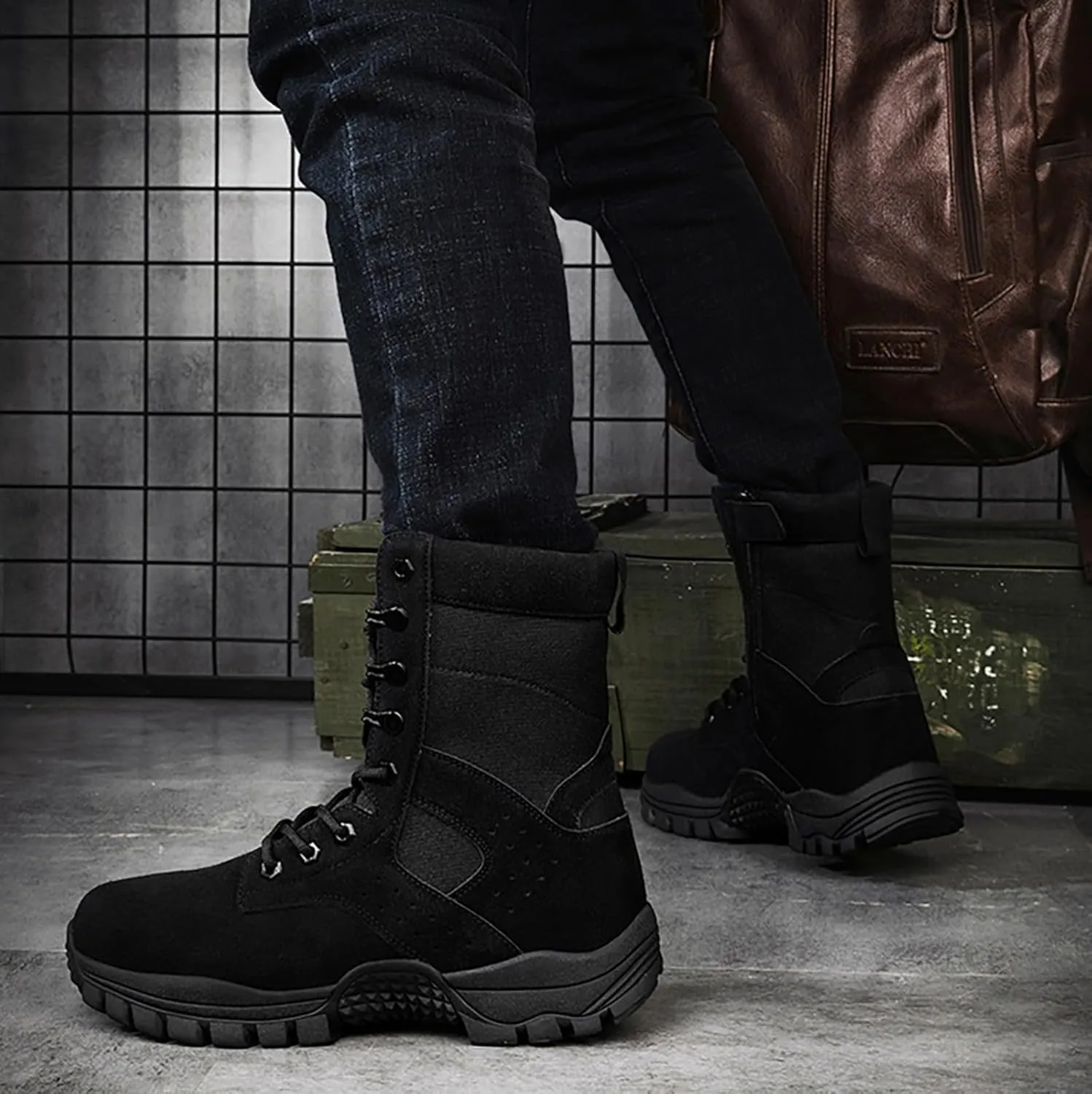 Mens Combat Boots Breathable Police Patrol Boots Lightweight Army Boots Waterproof Hiking Boots Military Tactical Boots